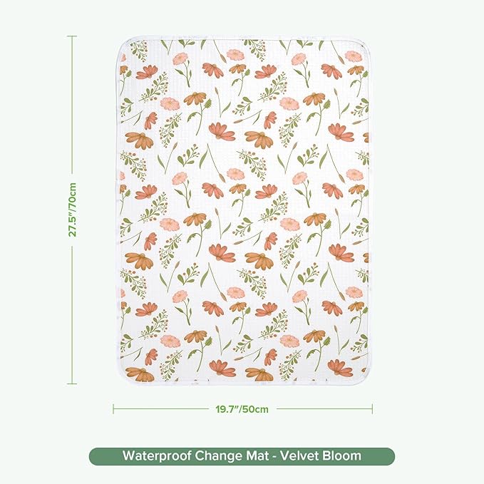 haakaa Waterproof Changing Pad Liners, 100% Cotton, Soft & Breathable (1pc, 19.5" x 27.5" Velvet Bloom)