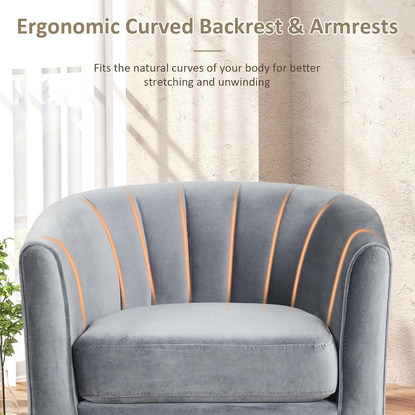 Accent Chair with Ottoman, Upholstered Velvet Club Barrel Reading Chair with Footrest Modern Comfy round Barrel Chairs for Bedroom, Living Room, Small Reading Spaces (1, Grey)
