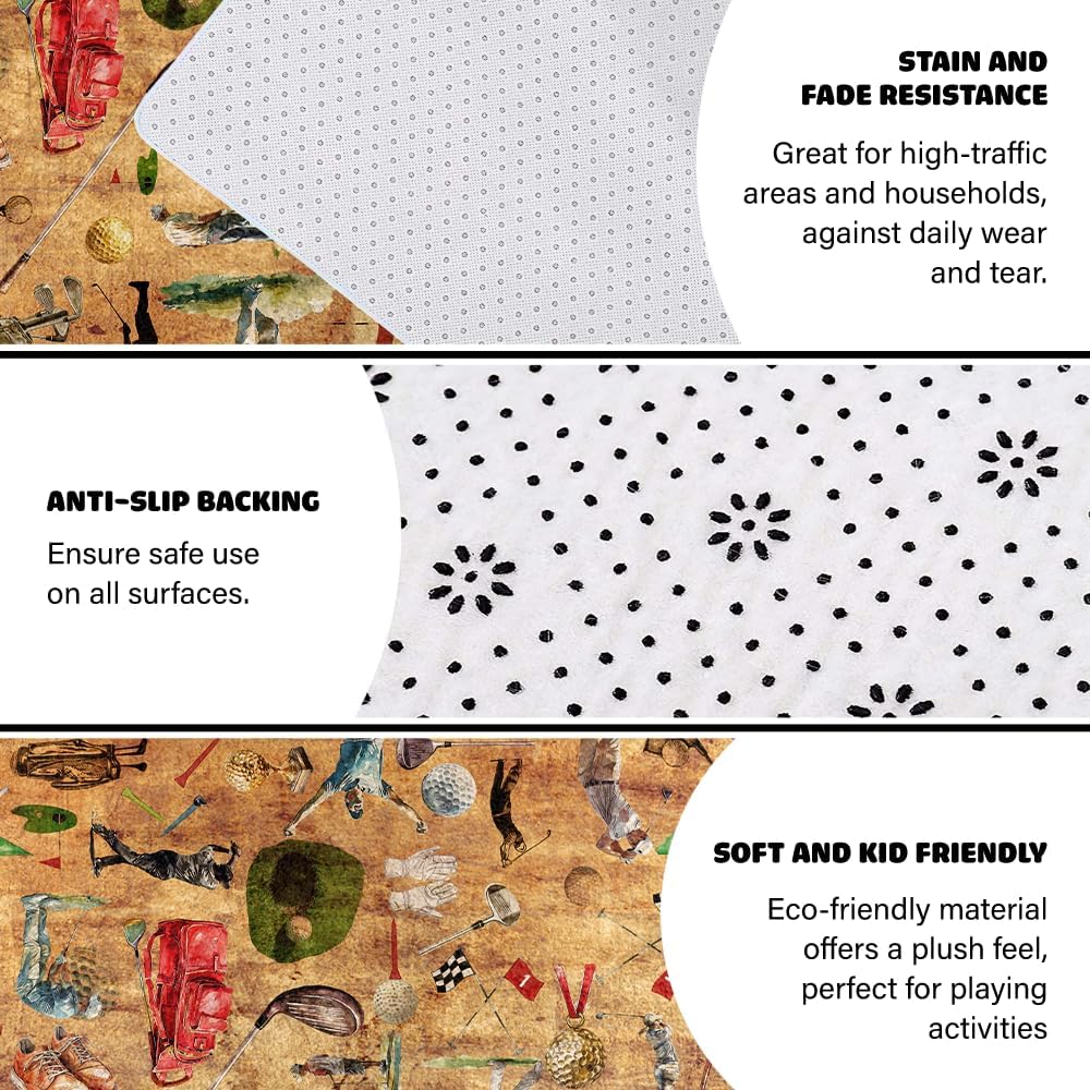 Custom Golf Area Rug, Golf Rugs for Living Room, Non Slip Area Mat Rugs for Office Living Room Indoor, Golf Carpet Floor Mat Indoor for Boys Golf Home Decor (Golf Equipment)