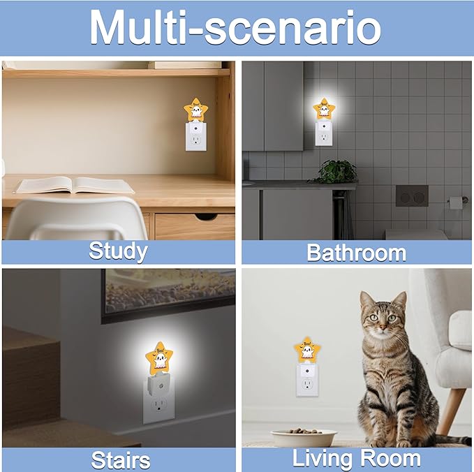 Cute Ghost Nightlight,Halloween Bat Star Night Lights Plug into Wall Decorations for Bedroom Bathroom,Dusk to Dawn Sensor Kitchen Hallway Stairs Energy Efficient Desk Lamp