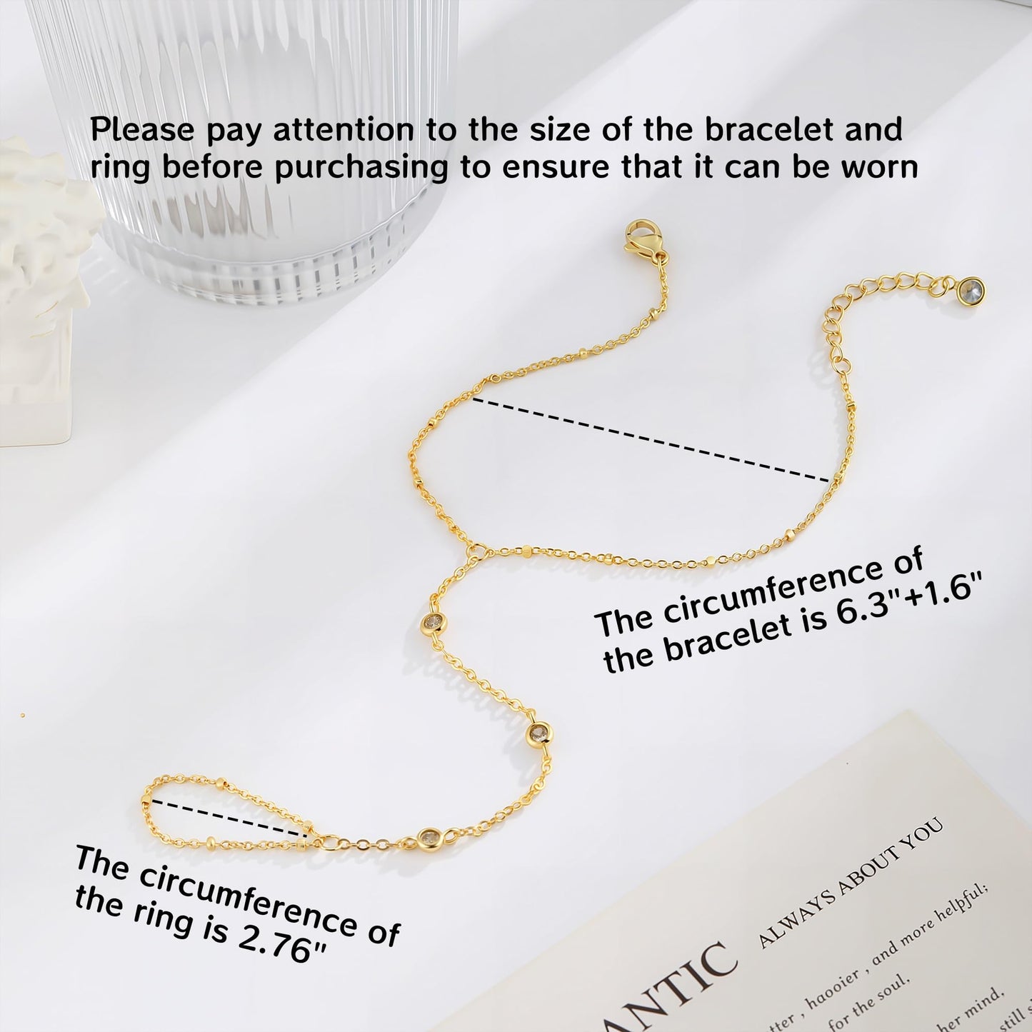 Bracelets for Women,14K Gold/Silver Plated Dainty Hand Chain Bracelets Trendy Ring Chain Bracelet Charm Gold Cuff Bangle Stackab