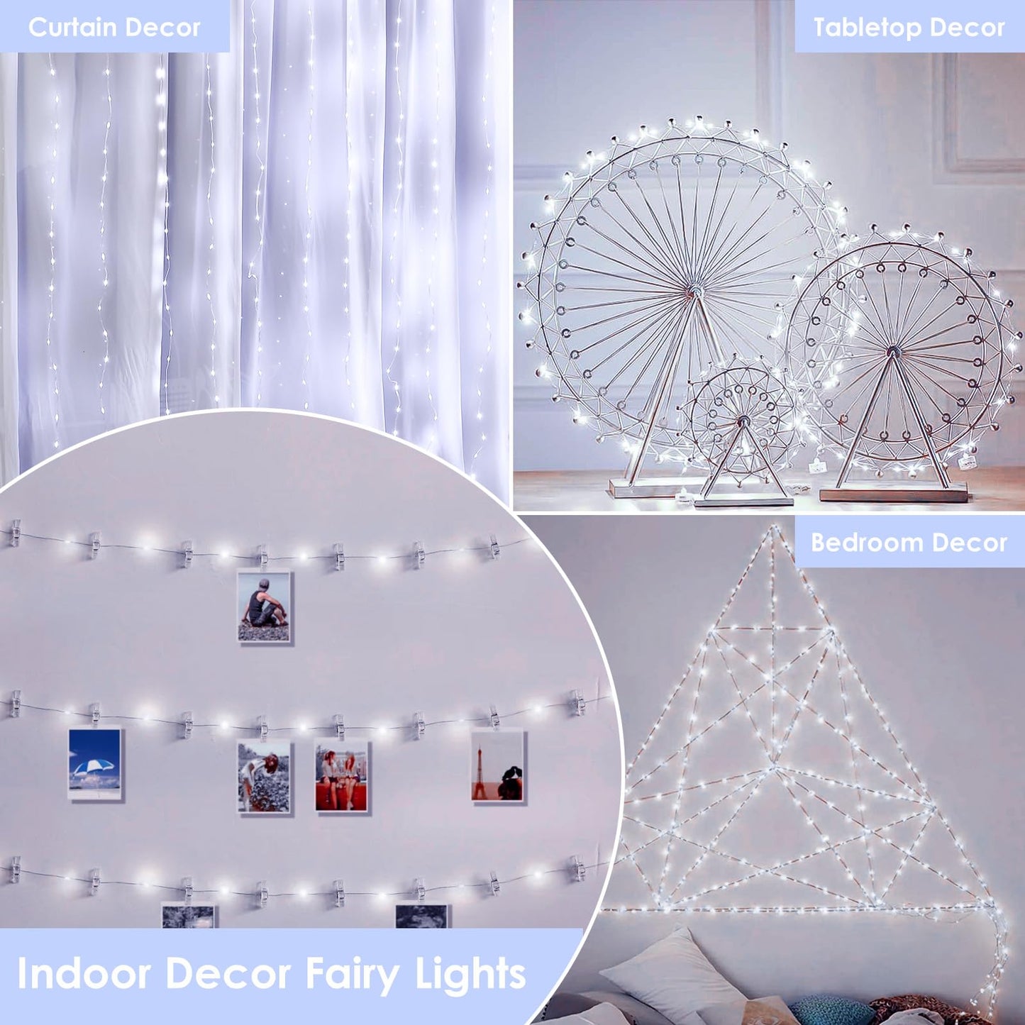 BHCLIGHT 33Ft 100LED Fairy Lights, Waterproof String Lights, 8 Modes with Timer, Cool White, Model MLS-D4.5V1.35WUC-O