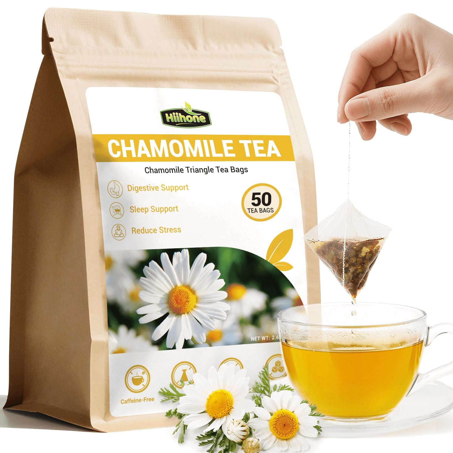 Chamomile Tea Bags Chamomile Flower Herbal Tea - Sugar-Free Caffeine-Free 50 Teabags