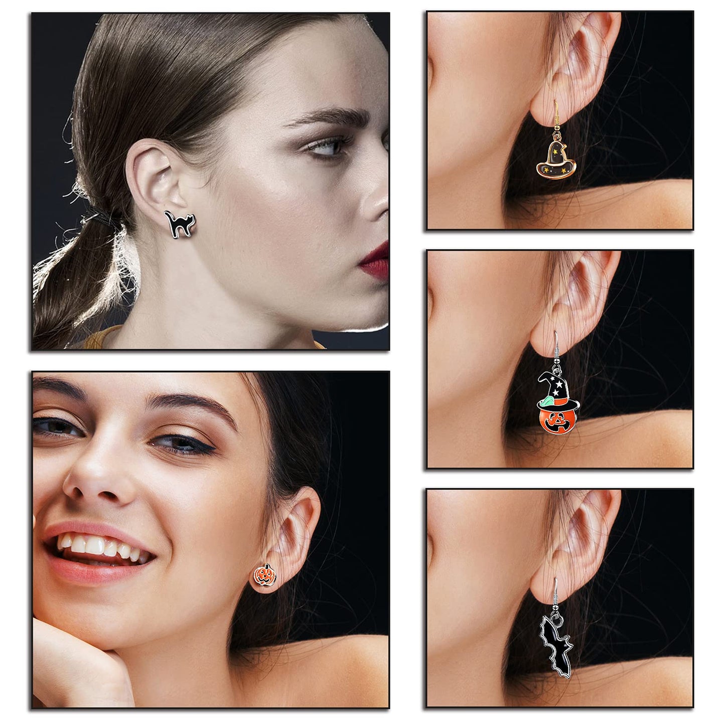 9 Pairs Halloween Stud Earrings Jewelry Drop Dangle Earrings Pumpkin Black Cat Stud Earrings for Women Halloween Party Dress(Cut