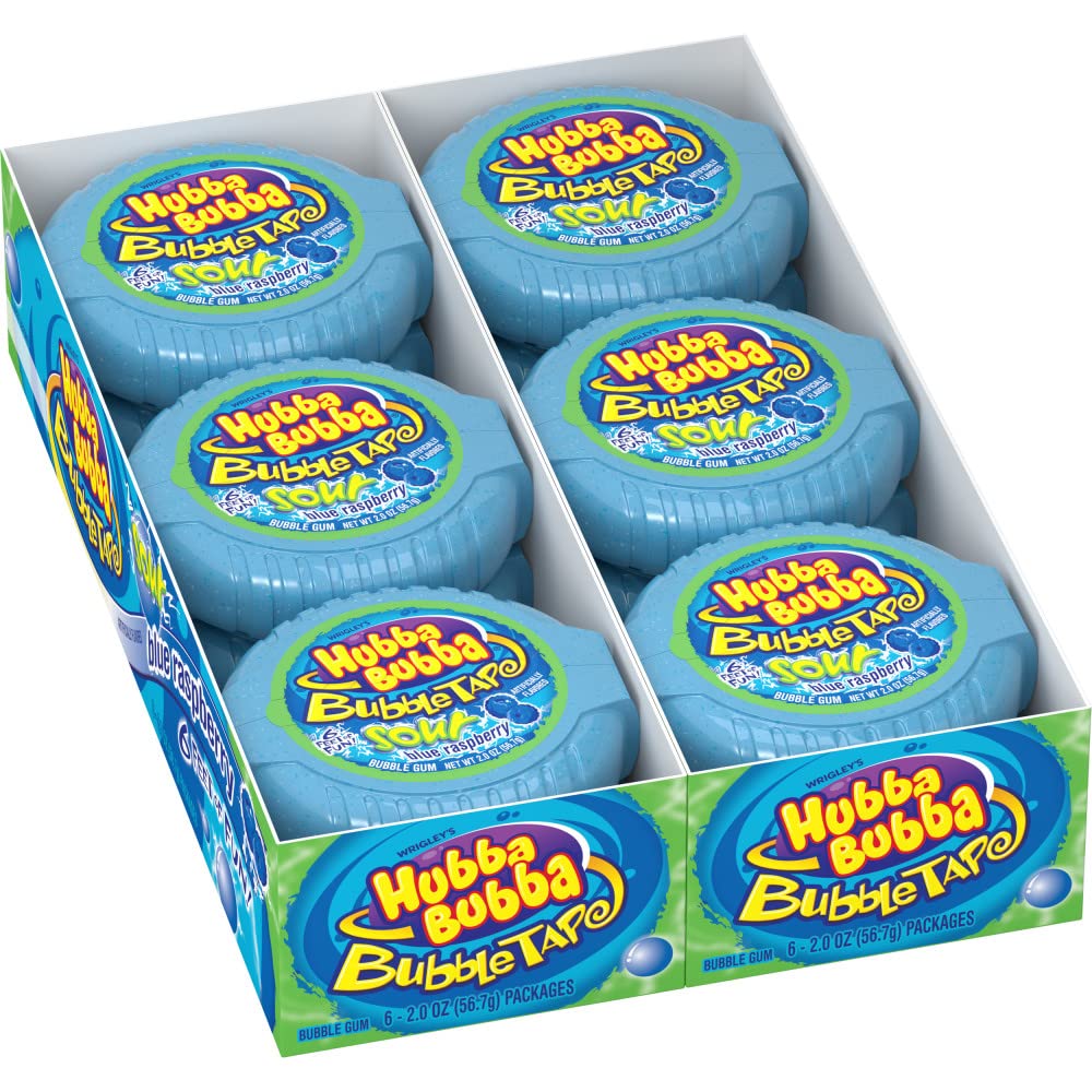 HUBBA BUBBA Sour Blue Raspberry Bubble Gum Tape, 2 oz (Pack of 12)