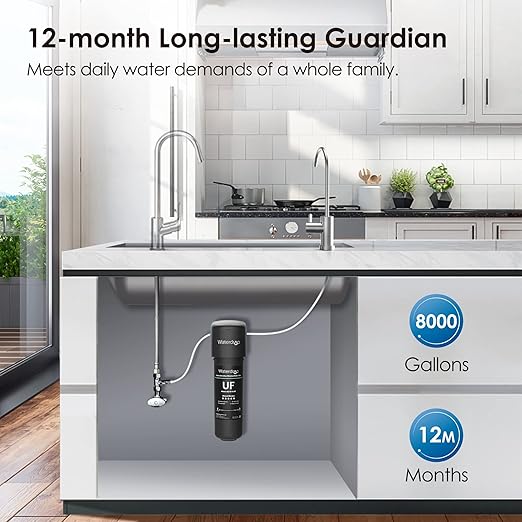 Waterdrop 10UB-UF 0.01 μm Ultra Filtration Under Sink Water Filter System for Baçtёria Reduction, Reduces Lead, Chlorine, Bad Taste & Odor, 8K Gallons, with Dedicated Faucet, USA Tech