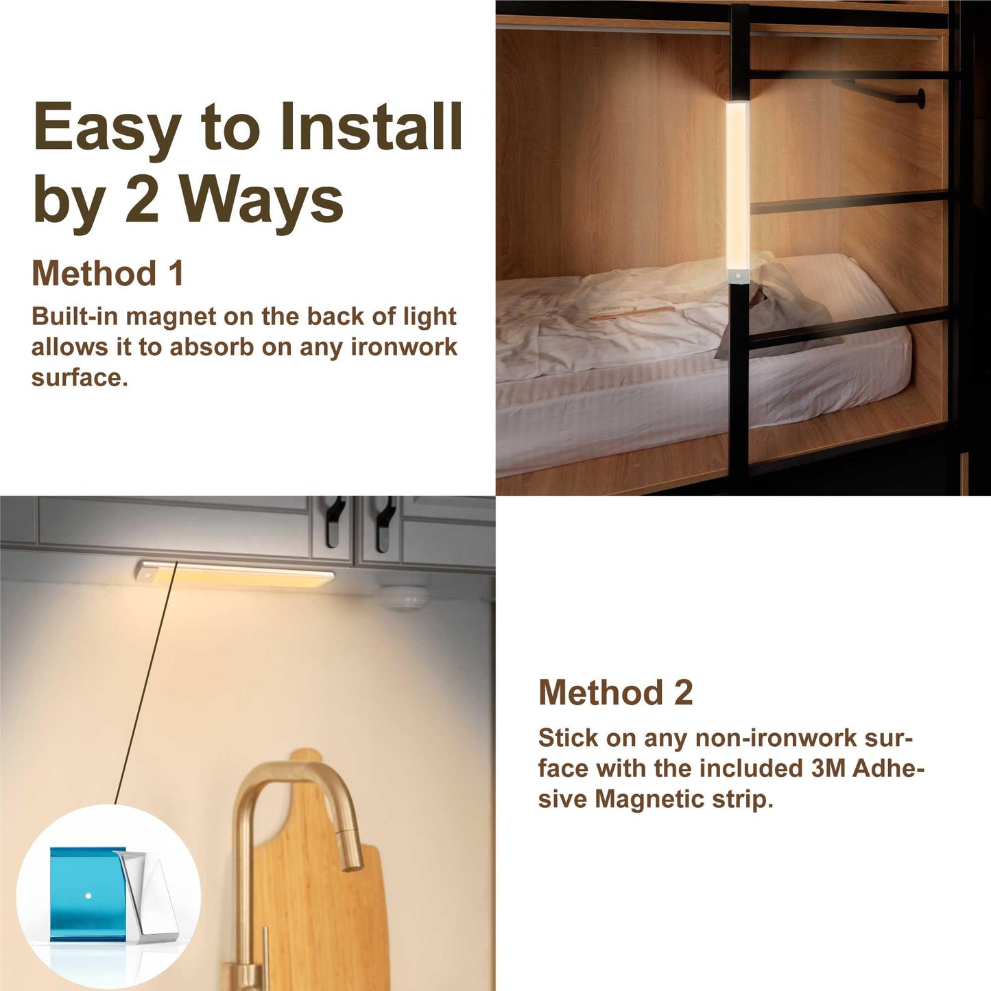 Lepotec 54 Led Under Cabinet Light, Rechargeable Wireless Motion Sensor, Ultra Thin Design, Silver-White, 12.5 (2 Pack)