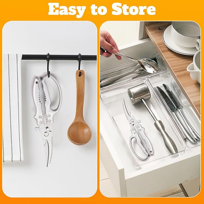Heavy Duty Kitchen Scissors, Poultry Shears for Meat, Chicken, Bone, Turkey, Fish. Kitchen shears With Anti-Slip Handle, Spring Loaded, Dishwasher Safe