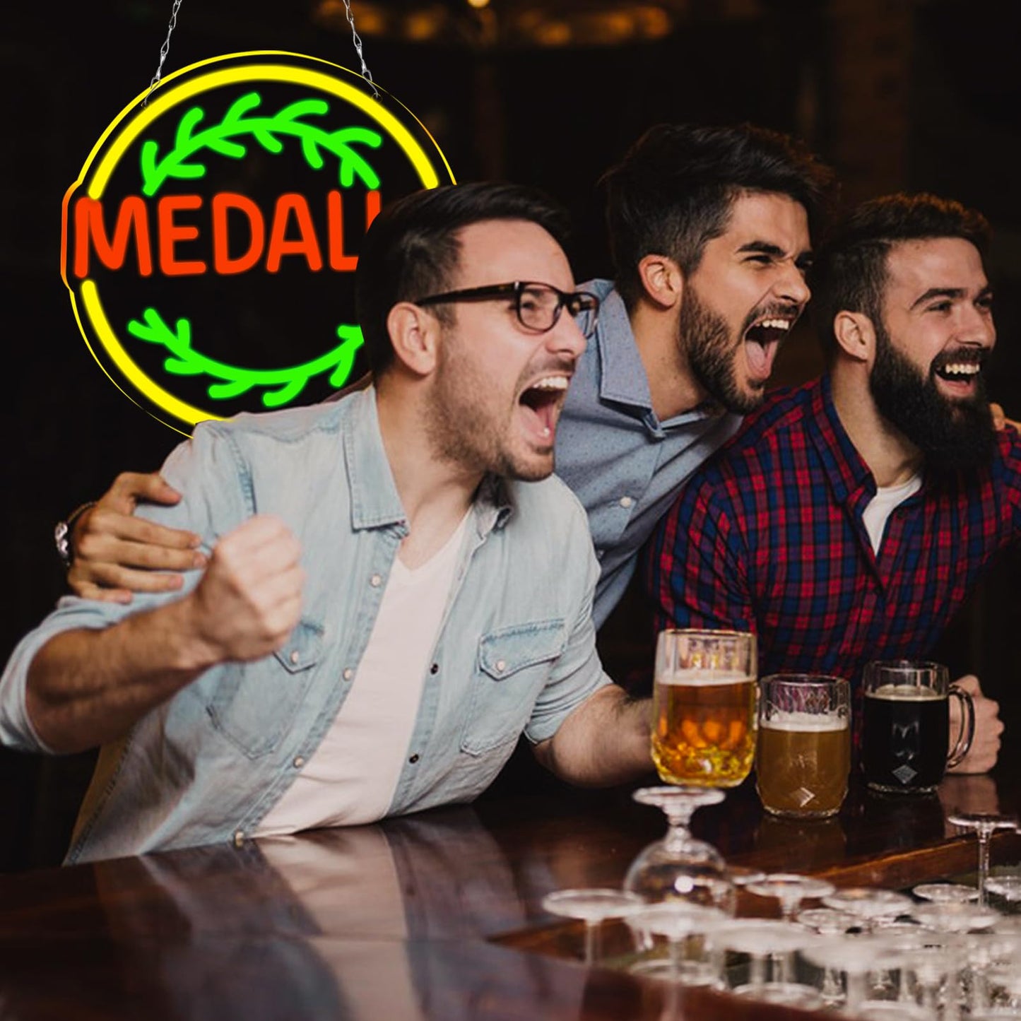 Wonderfullife malt-inspired Light Neon Signs For Medalla In Bar Pub Club Or Garage Bright Led Light For Home Bar And Man Cave Decor Wall Art Lighting For Restaurant Easy Hanging.