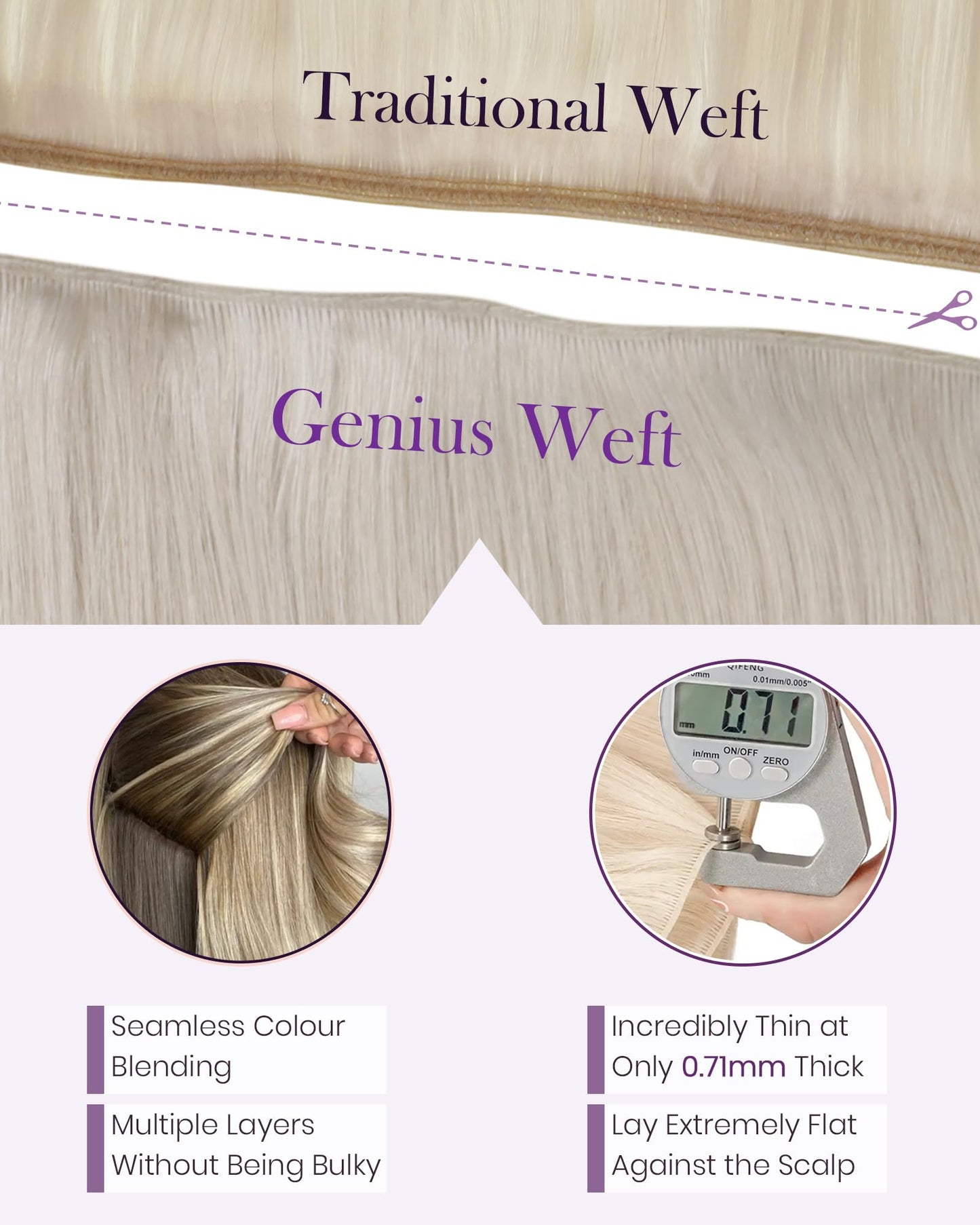 LaaVoo Hand Tied Weft Hiar Extensions Human Hair Blonde Sew in Hair Extensions Real Human Hair Platinum Blonde Genius Weft Exten