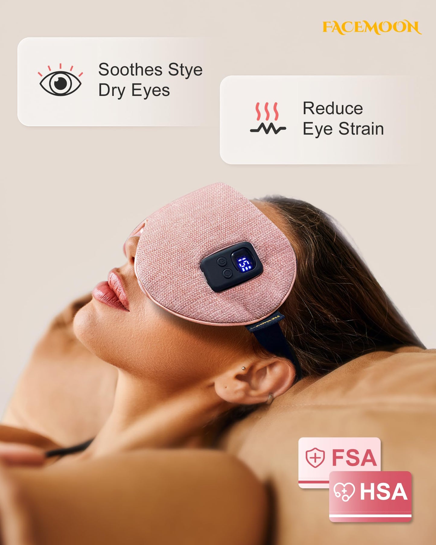 Heated Eye Mask for Dry Eyes: Warm Compress for Digital Tired Eyes, Stye Relief - Cordless, Adjustable Heat & Timer Settings - Airplane/Road Travel, Sleep aid, Office nap Pink