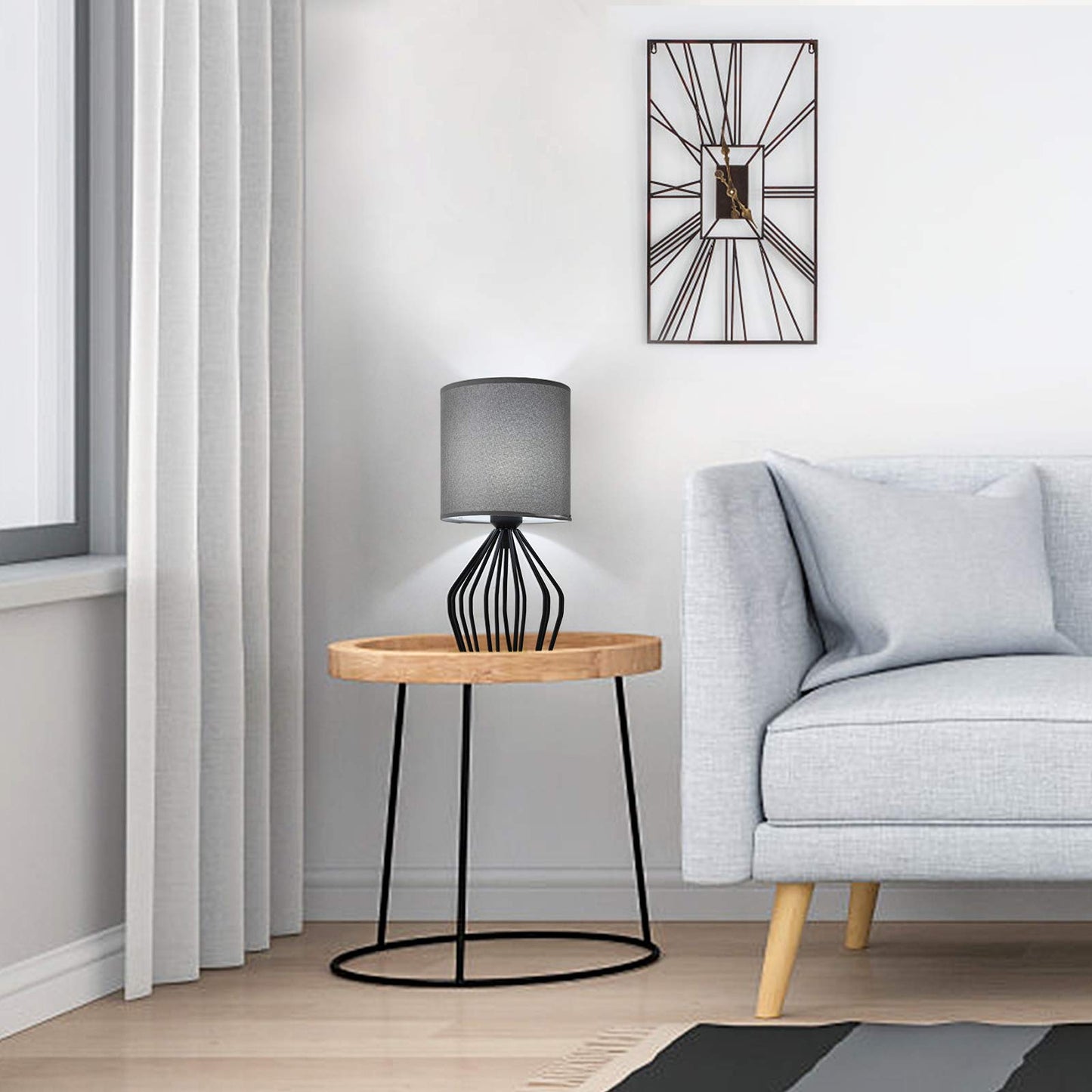 Haitral Farmhouse Table Lamp - Small Gray Metal Cage Nightstand Lamp, 14.6X7.09X6.3, Model Ht-Btl47