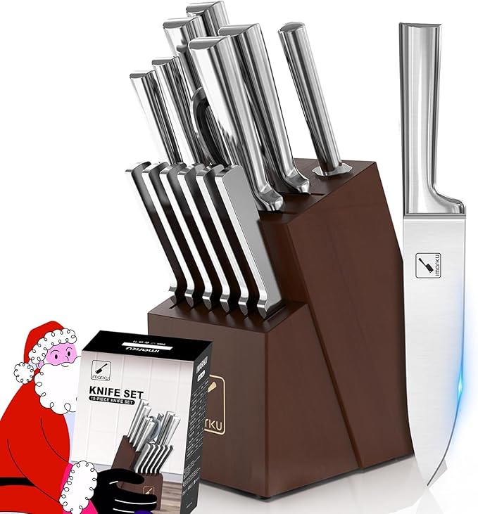imarku Knife Set - Kitchen Knife Set 15 Pieces Japanese Stainless Steel Knife Block Set with Sharpener - Dishwasher Safe Kitchen's Knives - Ultra Sharp Chef Knife Set for Kitchen