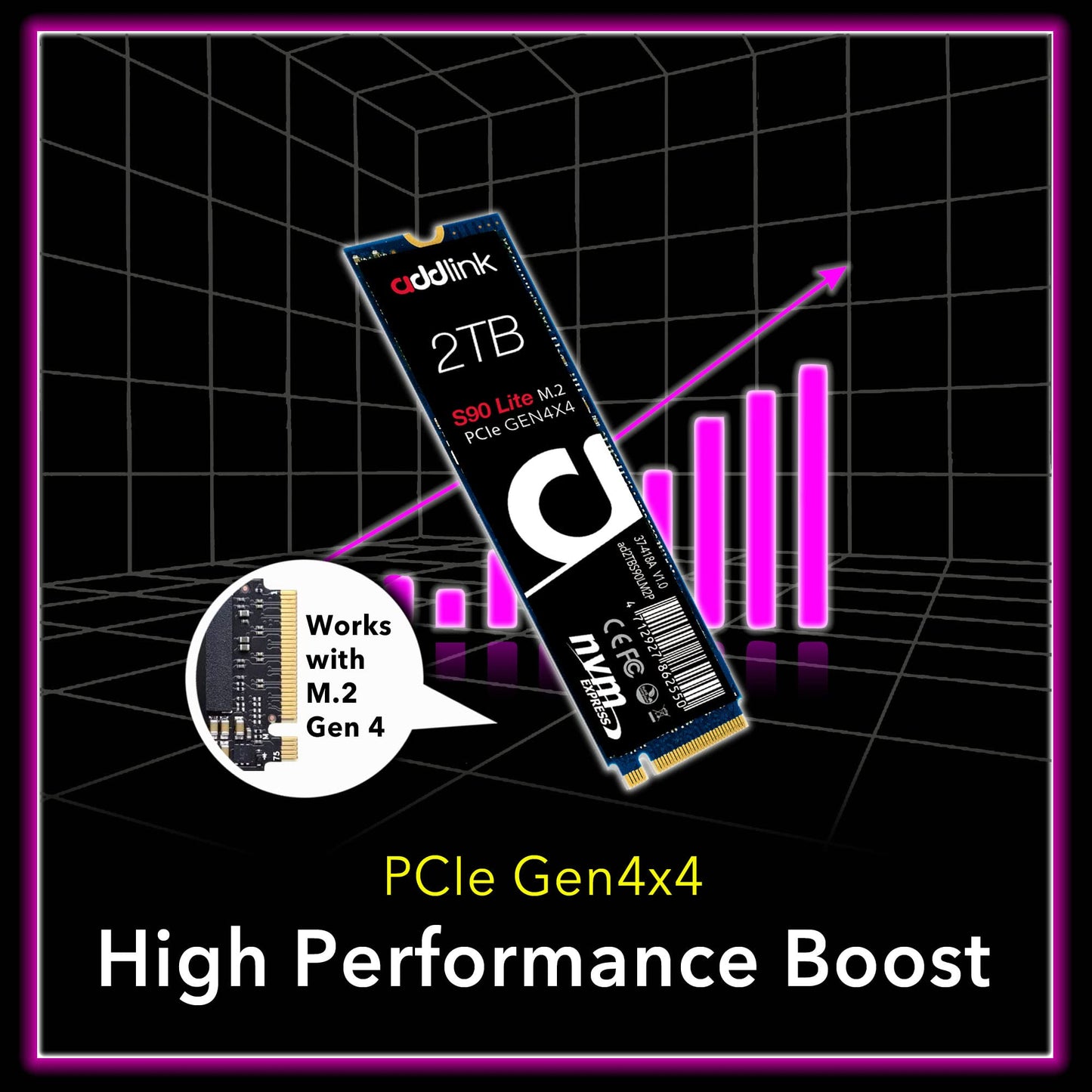 Addlink S90 Lite 2Tb Nvme 4.0 Gen4 Pcie M.2 3D Nand Internal Gaming Ssd - Read Speed Up To 5000 Mb/S (Ad2Tbs90Ltm2P)