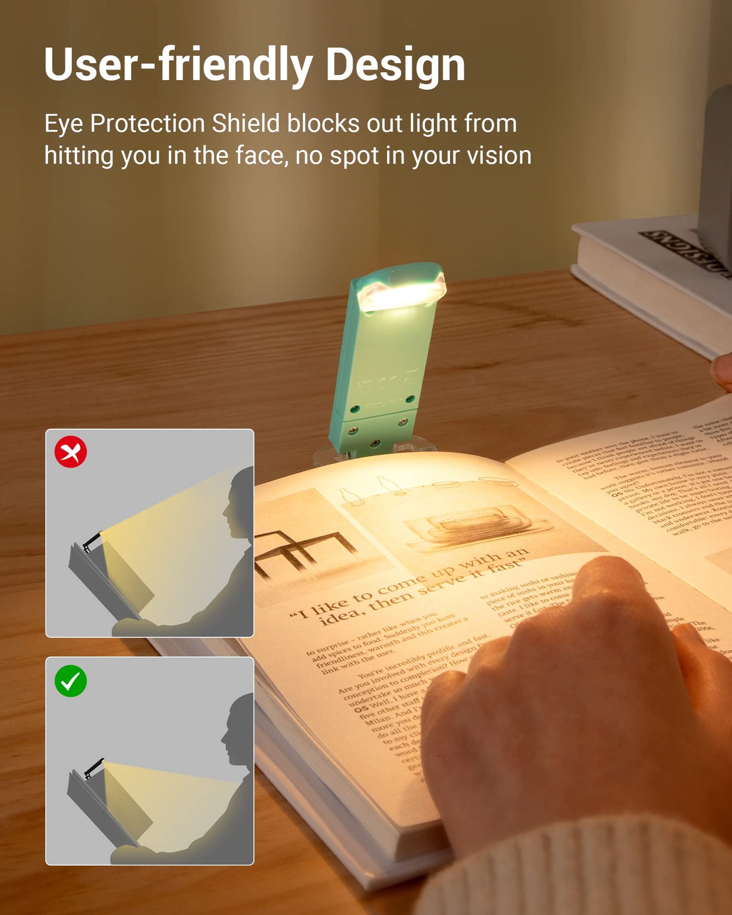 DEWENWILS USB Rechargeable Book Light, LED Clip Light, Brightness Adjustable, Warm White, Blue, Model CHBRL01B