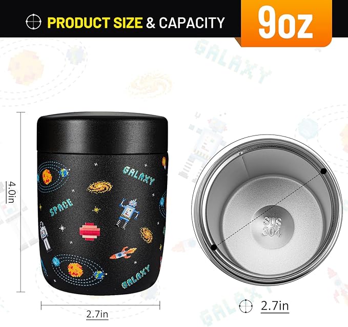Charcy 9oz Stainless Steel Vacuum Insulated Kids Food Jar - Soup Thermo for Hot & Cold Food - Gray Astronaut