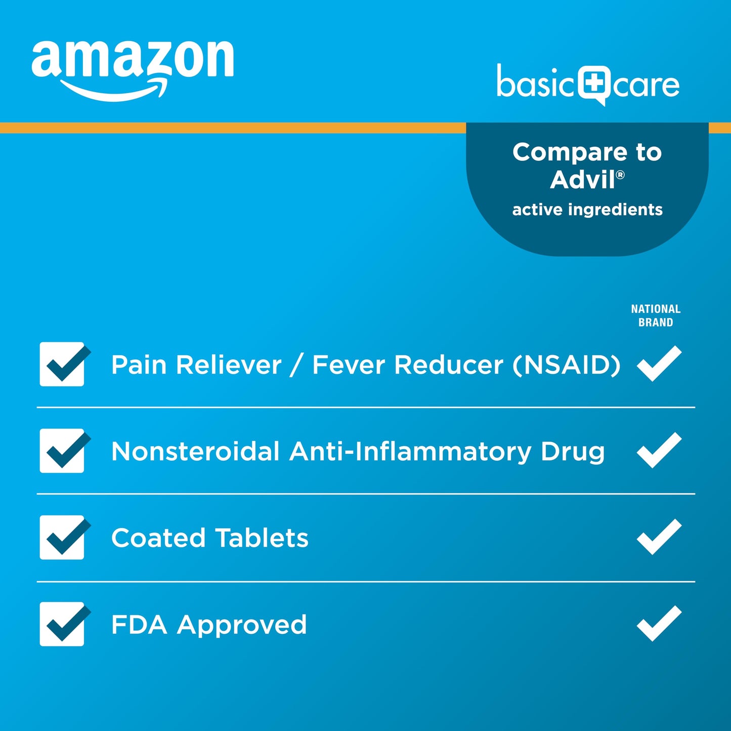Amazon Basic Care Ibuprofen Tablets, Fever Reducer and Pain Relief from Body Aches, Headache, Arthritis and More, 1000 Count (Packaging may vary)