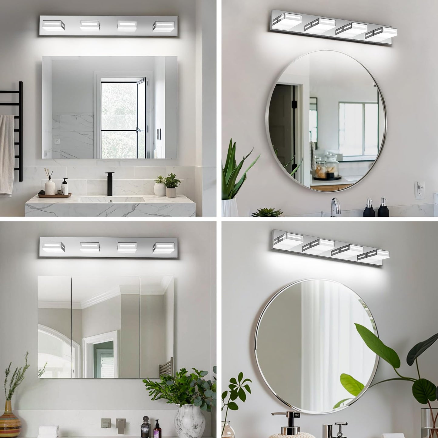 Donrao 30-Inch 4-Light Led Modern Chrome Bathroom Vanity Light Fixtures Over Mirror Bathroom Lighting Fixtures With Cool White 6000K Rotatable Vanity Wall Lights For Bath Restroom Powder Room