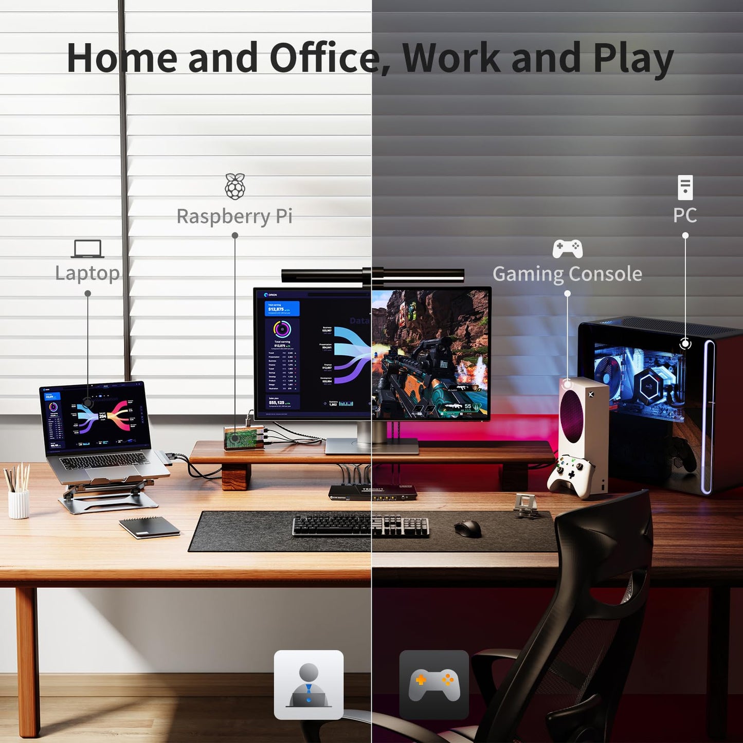 TESmart 8K@60Hz HDMI KVM Switch 1 Monitor 4 Computers USB 3.0, KVM Switch 4 Port 4K@144Hz for Gaming, Custom Hotkey Switch, EDID, Audio&Microphone, ADI Chip and All Input Cables