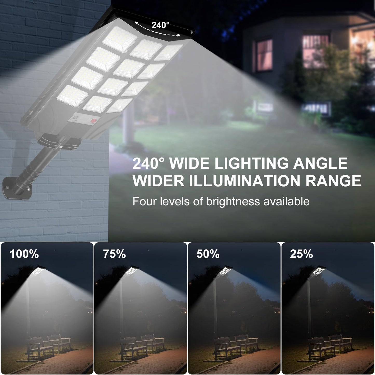 Atoechie 4-Pack Solar Street Lights, 20000lm, Dual Motion Sensors, Dusk to Dawn, IP66 Waterproof, 4*192LED, Black, Model AT192SL