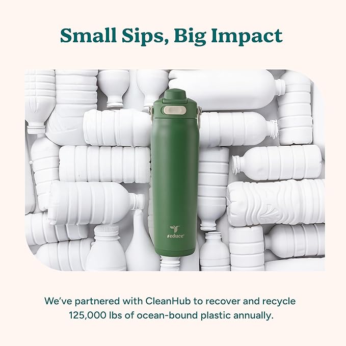 REDUCE Aura Vacuum Insulated 26 oz Water Bottle - Leak-Proof & Chug Spout for Quick Hydration - Keeps Drinks Cold for 30 Hours - Removable Handle for Travel or Gym - Soft Sit Base - Glacier