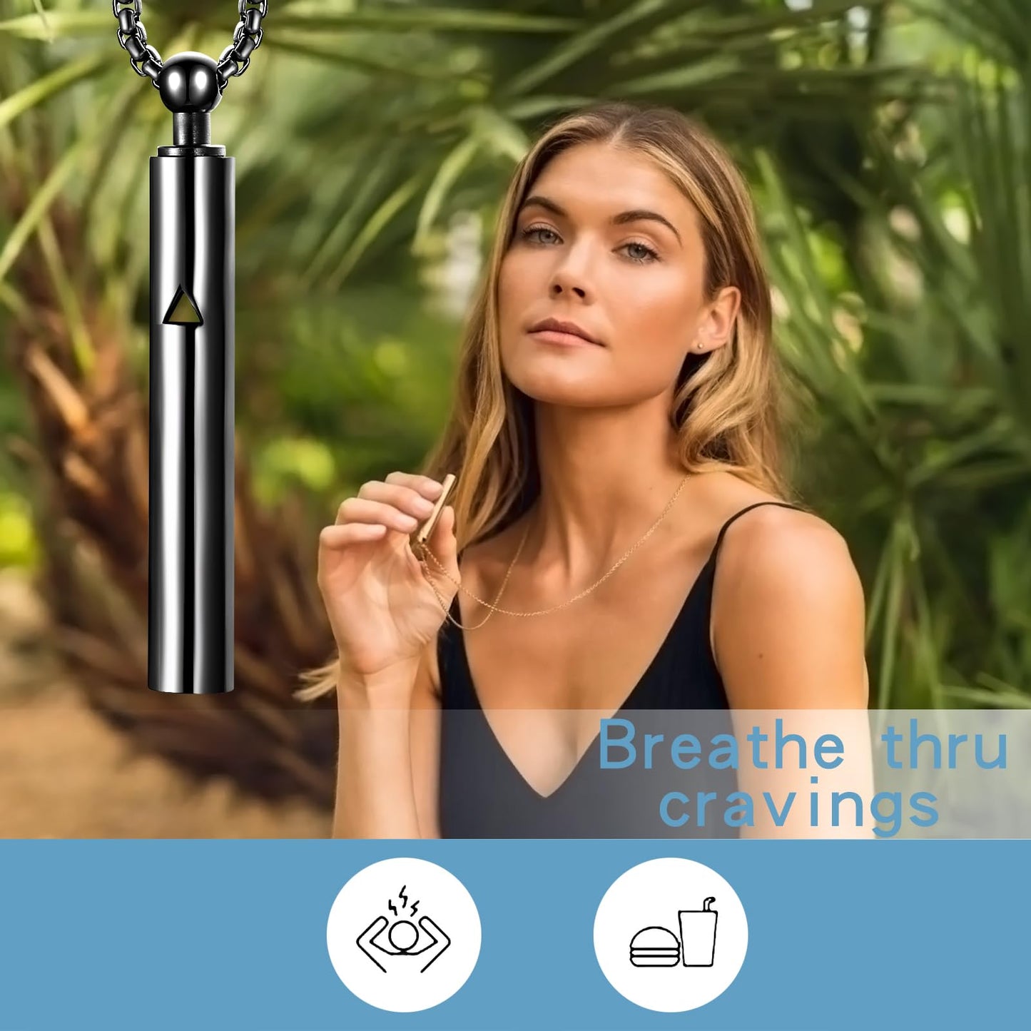 Anxiety Breathe Easy Necklace Mindfulness Breathing Necklace Breathlace Stainless Steel Pendant for Natural Calm & Stress Relief (Black T)