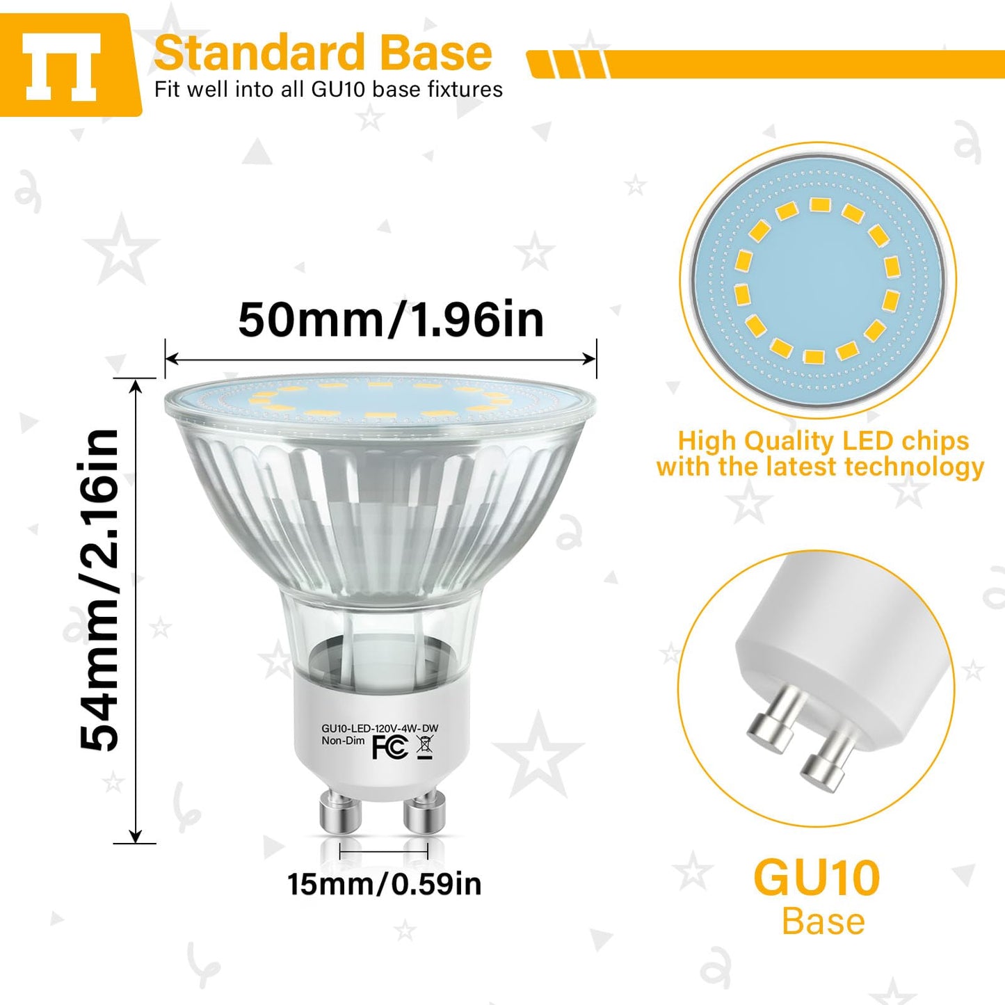 Gu10 Led Light Bulbs 50 Watt Halogen Equivalent 4000K Natural White Gu10 Bulb Replacement For Track&Recessed Lighting 4W 450 Lumens Led Bulbs For Kitchen Range Hood Living Room 6-Packs