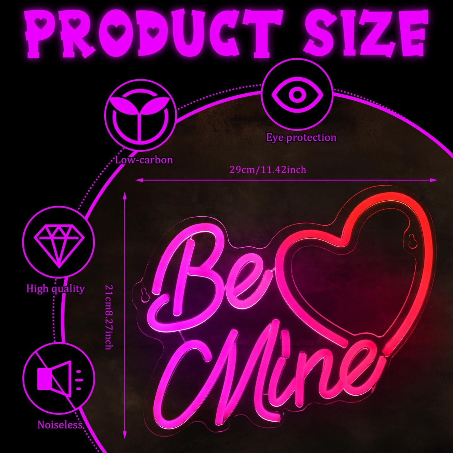 Huquary Valentine's Day Be Mine Neon Sign Heart Neon Sign 15.8 x 8.9 Inch Valentines LED Window Light USB Powered for Wedding Engagement Wall Art Decor