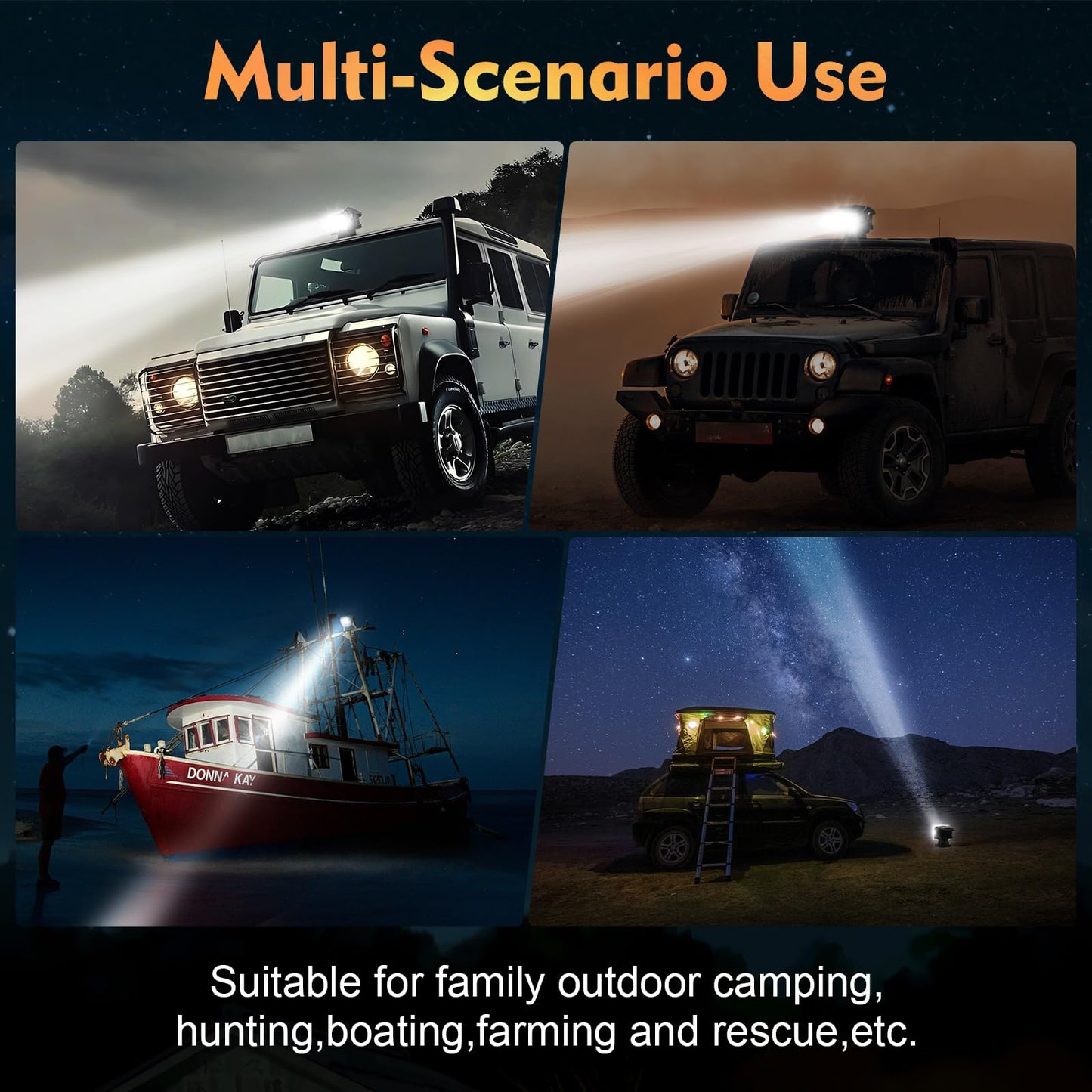 Remote Control Led Spotlight 50W Outdoor Searchlight 360Rotating Automatic Led Spotlight For Truck Boat With 5 Strong Magnets Waterproof Go Outdoor Spot Lights For 12V/24V