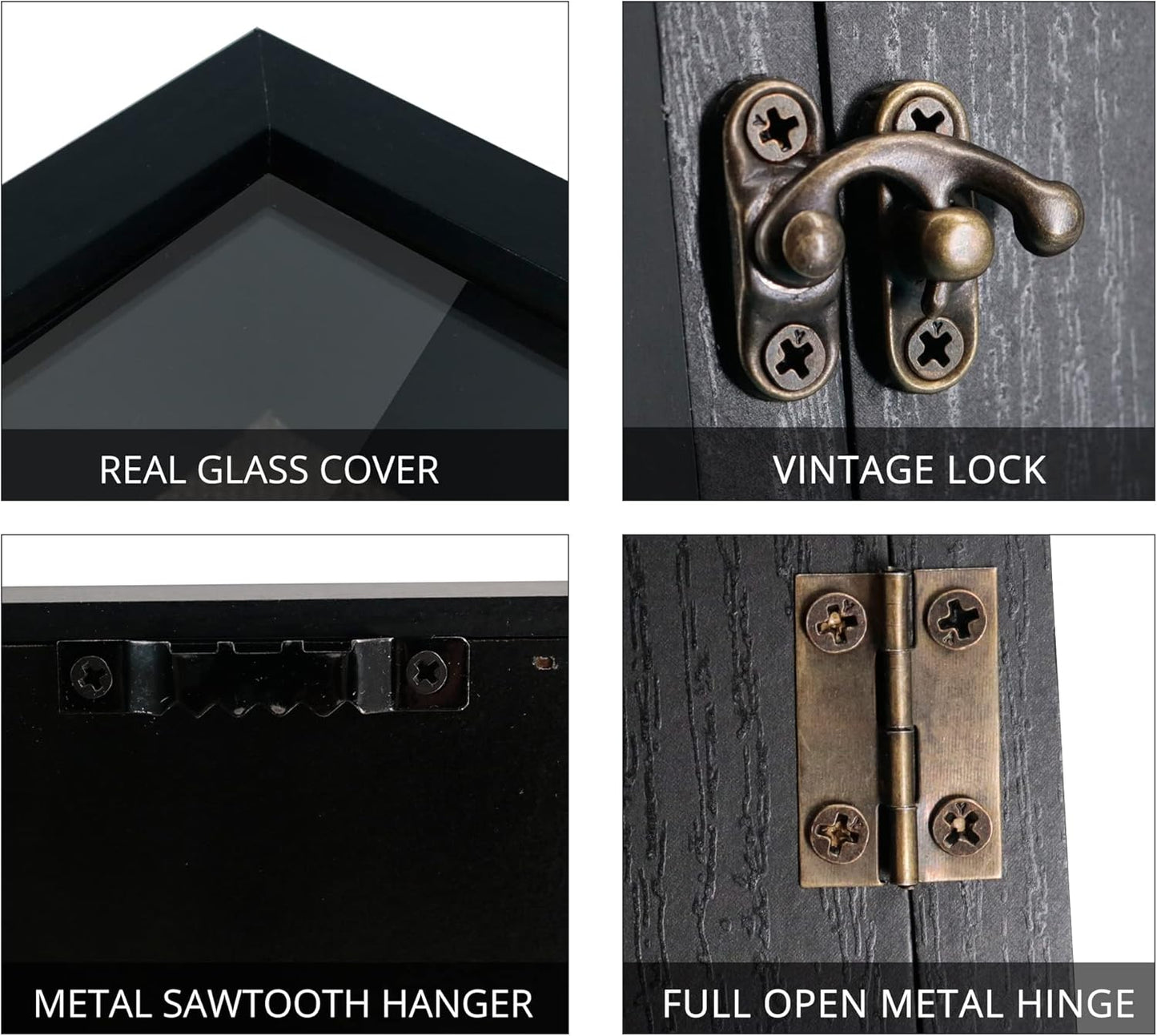 GraduatePro Shadow Box Frame 8x8 Display Case with Linen Back, Real Glass Window Door with Hinge, Picture Frame Wedding Bouquet Memorabilia Medals Photos Memory Box for Keepsakes, Rustic Black