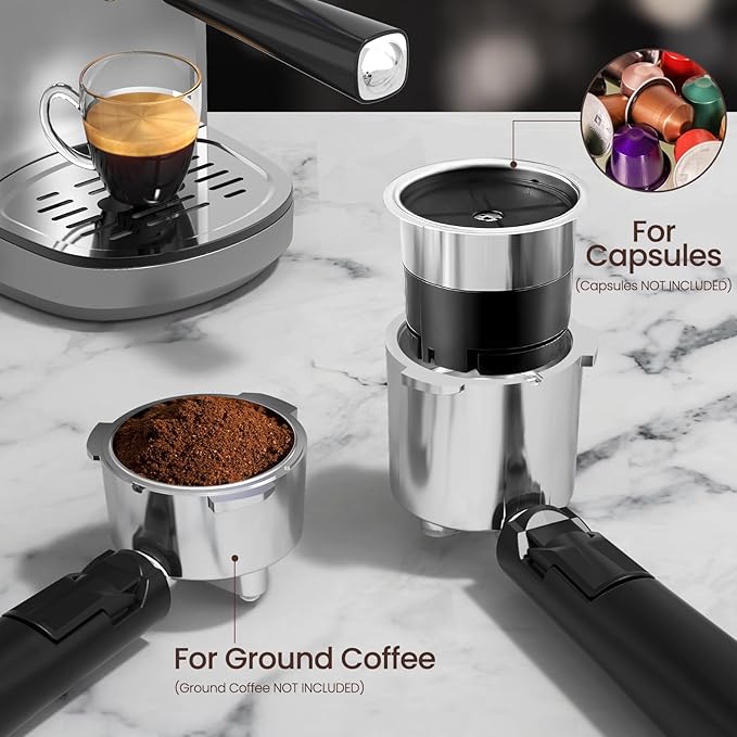 Espresso Machine 20 Bar, Professional Stainless Steel Coffee Maker with LCD Display, Steam Wand, 45oz Removable Water Tank, for Espresso, Cappuccino, Latte at Home or Office, Black