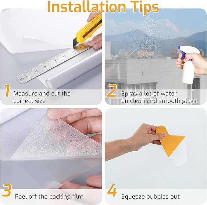 LUTE Window Privacy Film, Frosted Glass Window Film, Static Cling Heat Control Frosting Glass Sticker Removable, Non-Adhesive Opaque Covering for Bathroom Home Office Door (White, 35.4" x 78.7")