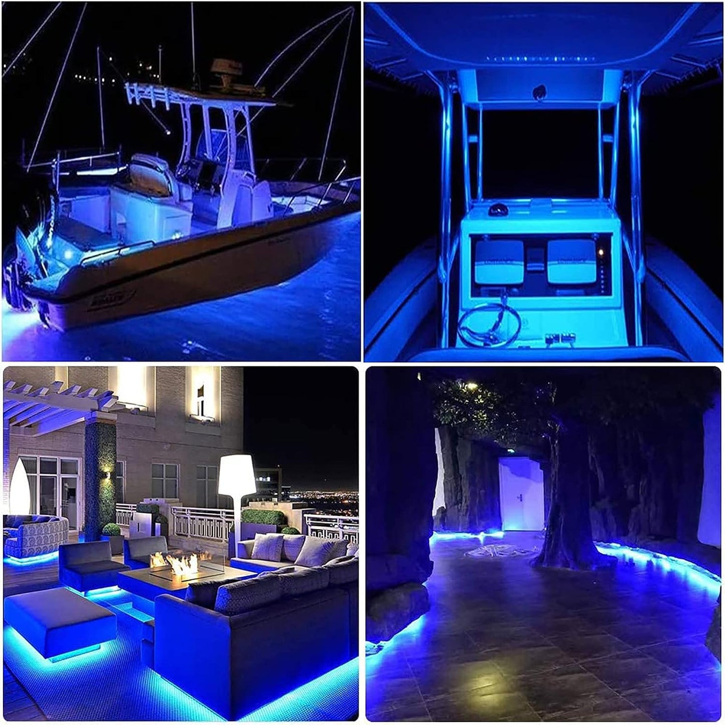 Lumtang Solar Blue LED Strip Lights, 16.4ft, IP67 Waterproof, USB Rechargeable, 8 Lighting Modes for Outdoor Decor