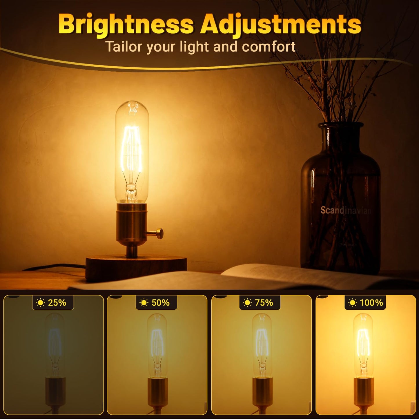 Blakapoo T10 Tubular Light Bulbs 25 Watt Incandescent Light Bulb,T10 Bulb,120V 25W 2200K Tube Light Bulbs E26 Medium Base Dimmable for Vintage Style Showcase,Curio Cabinet,Chandeliers Pack of 2