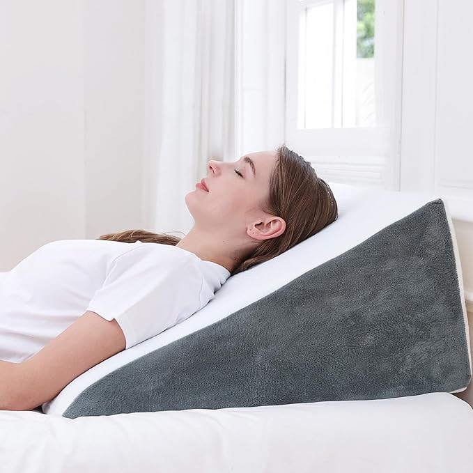 Sasttie Wedge Pillow for Sleep Apnea, 12 Inch Memory Foam Bed Wedge Pillow for Acid Reflux Relief, 30 Degree Triangle Incline Pillow Wedge for Sleeping with Removable Cover, Dark Grey