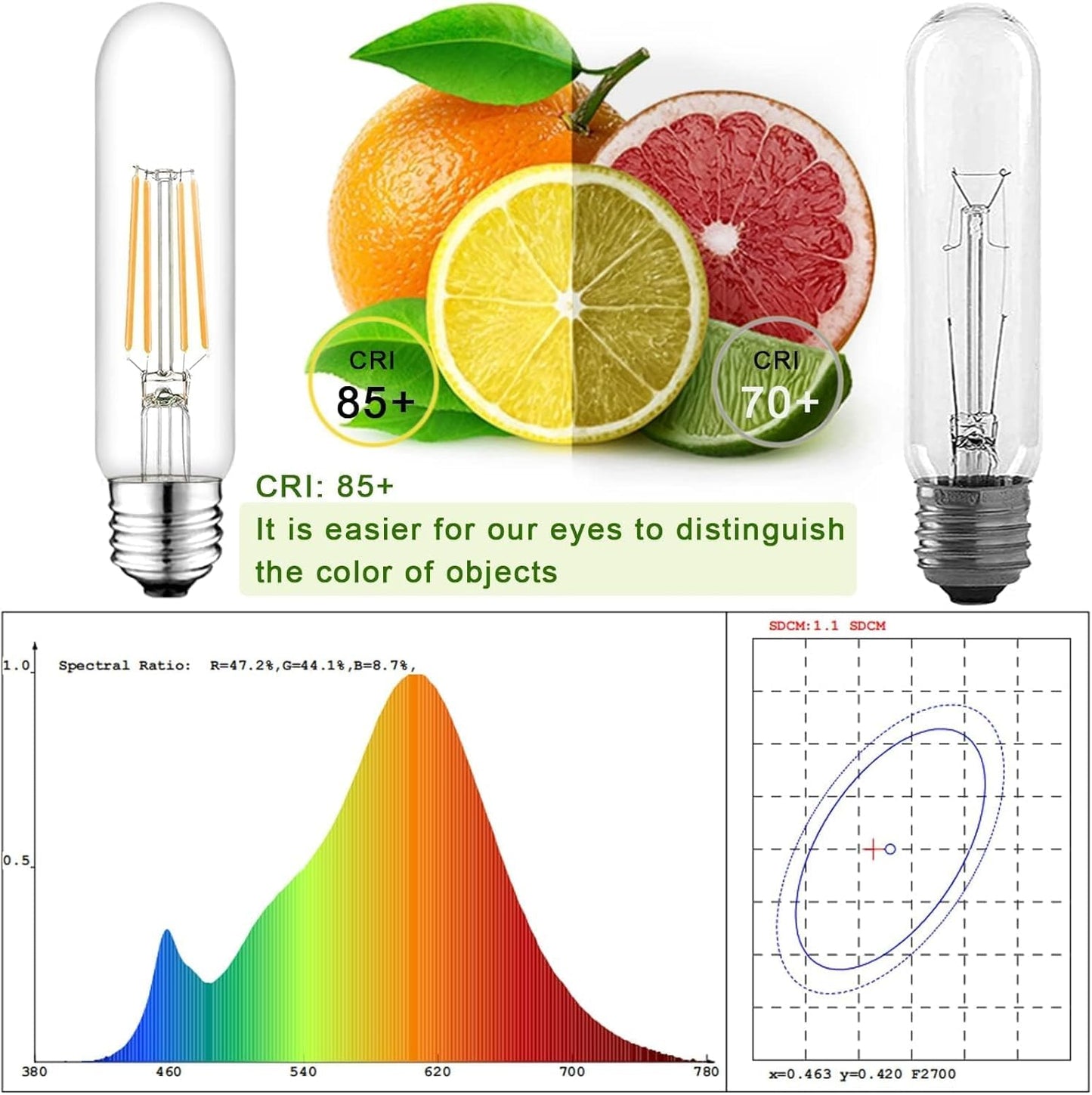 Novelux 5 Inch Edison Bulb 5000K Daylight White E26 Led Bulb 6W Dimmable 800Lm T10 T9 Bulb Clear Glass Tubular Light Bulbs Ac 120V Equal 80 Watt Bulbs For Chandelier Pendant Wall Light - 4Pack