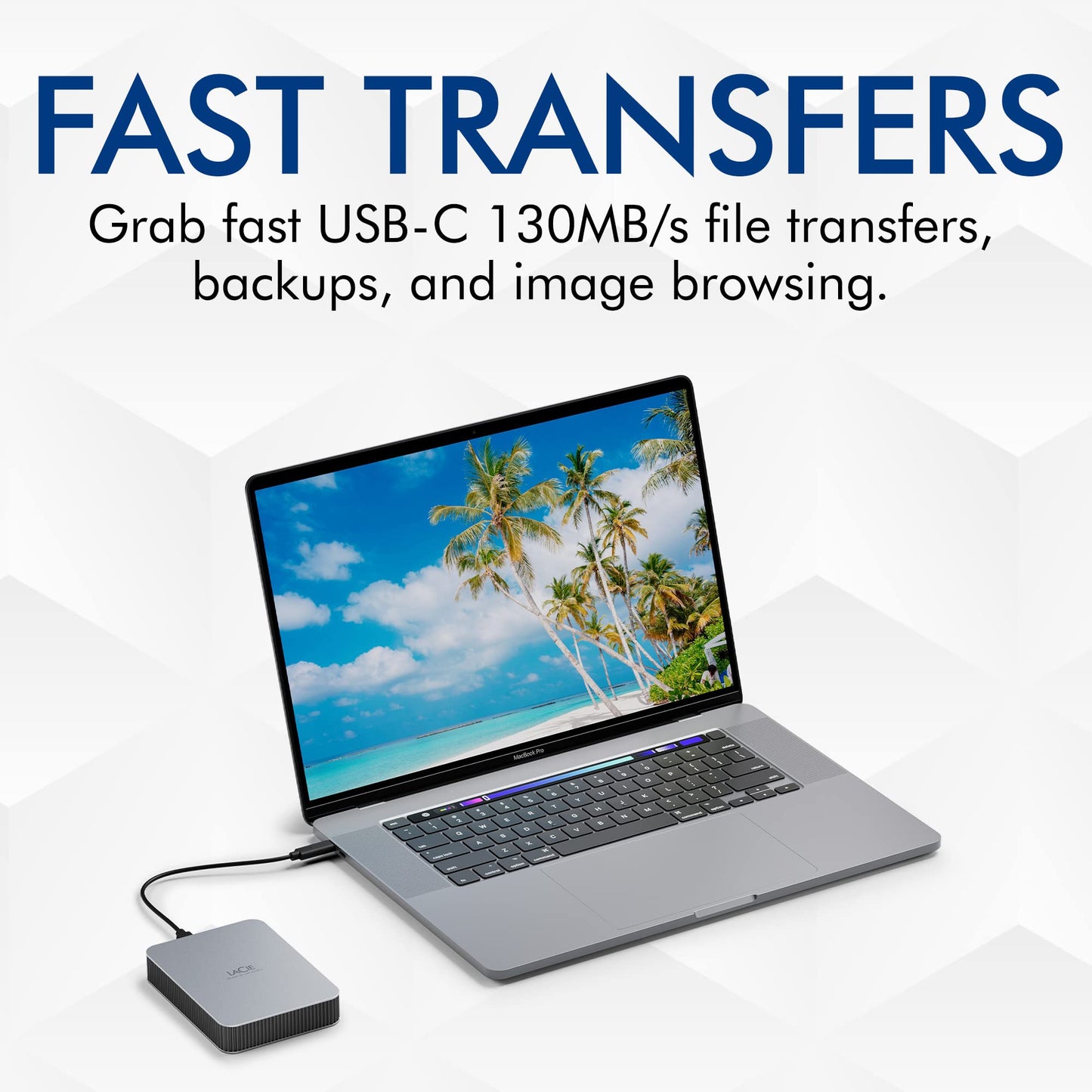 Lacie Mobile Drive, 2Tb, External Hard Drive Portable - Moon Silver, Usb-C 3.2, For Pc And Mac, Post-Consumer Recycled, With Ado