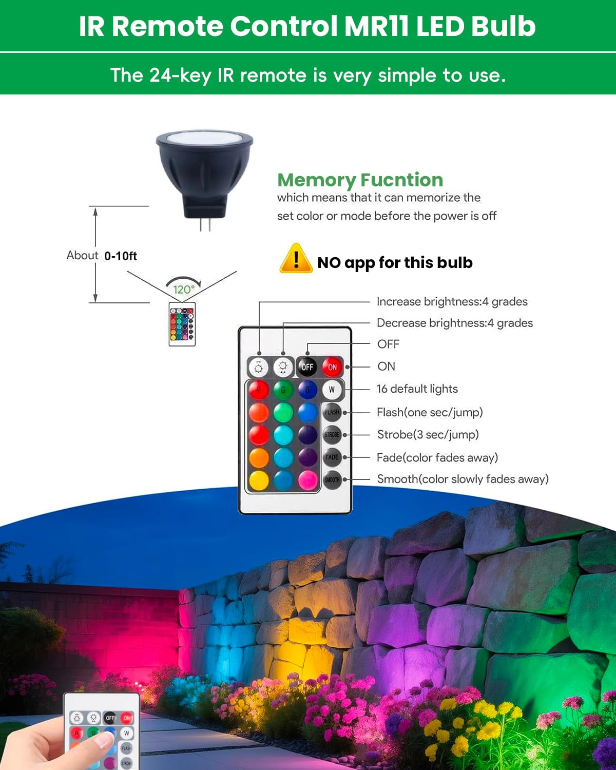 Makergroup Rgb Mr11 Led Bulbs Color Changing Gu4 Bi-Pin Base Warm White+15 Multicolors And 4-Level Brightness On Remote Control 12V Mr11 Halogen Bulb Replacement
