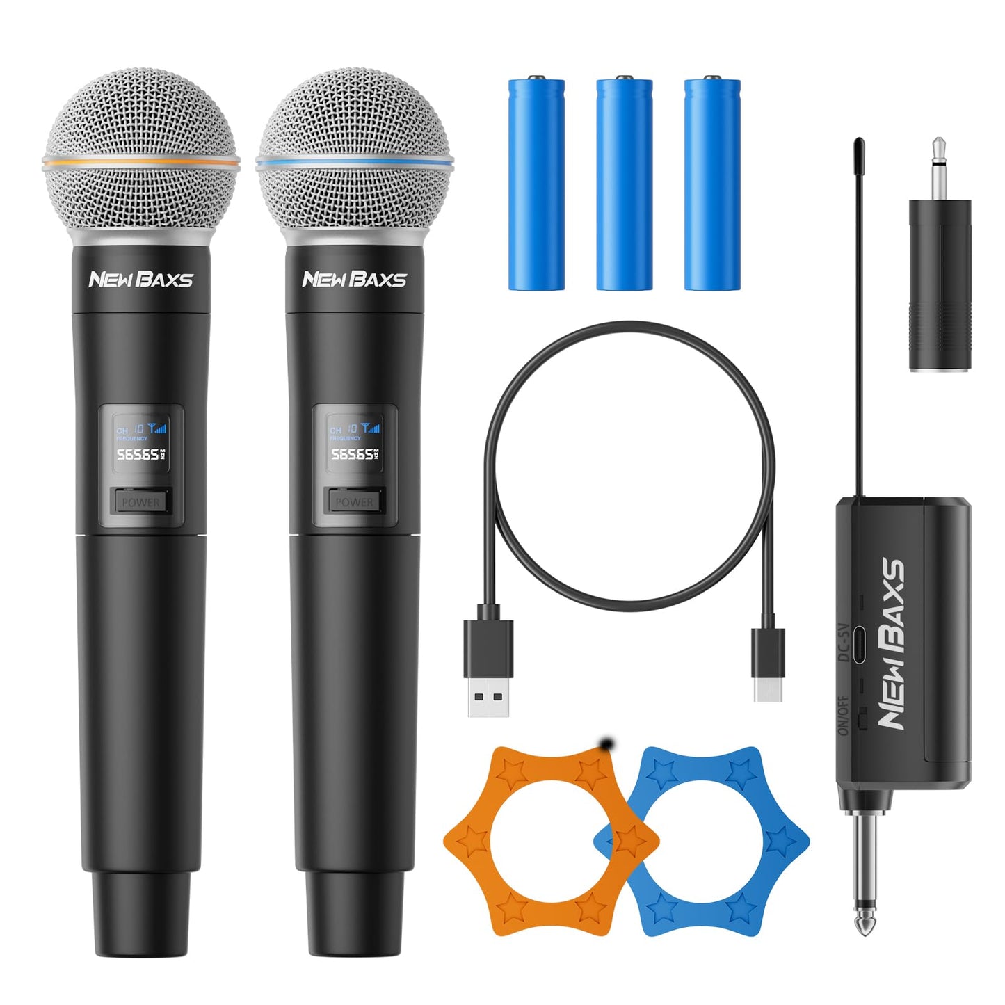 Wireless Microphone, Rechargeable Dual Cordless Handheld Dynamic Wireless Mics,NEWBAXS Karaoke Microphones with 1/4 Output for