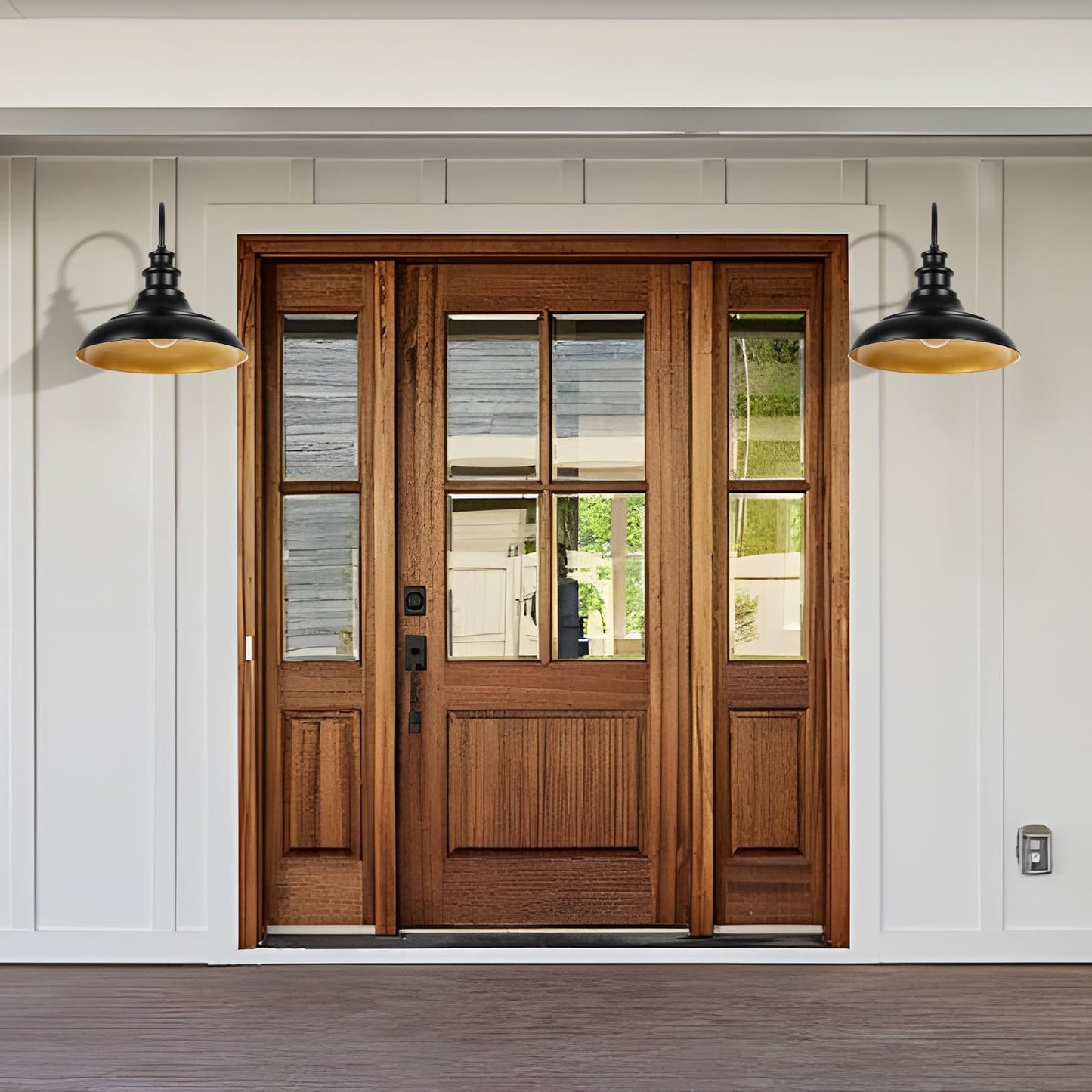 Diyel Outdoor Barn Light Fixtures 16 Inch Large Dome Farmhouse Exterior Wall Mount Lights Rustic Wall Sconces Indoor Wall Lighting Industrial Black Gold Lanterns For Porch Garage 2 Pack