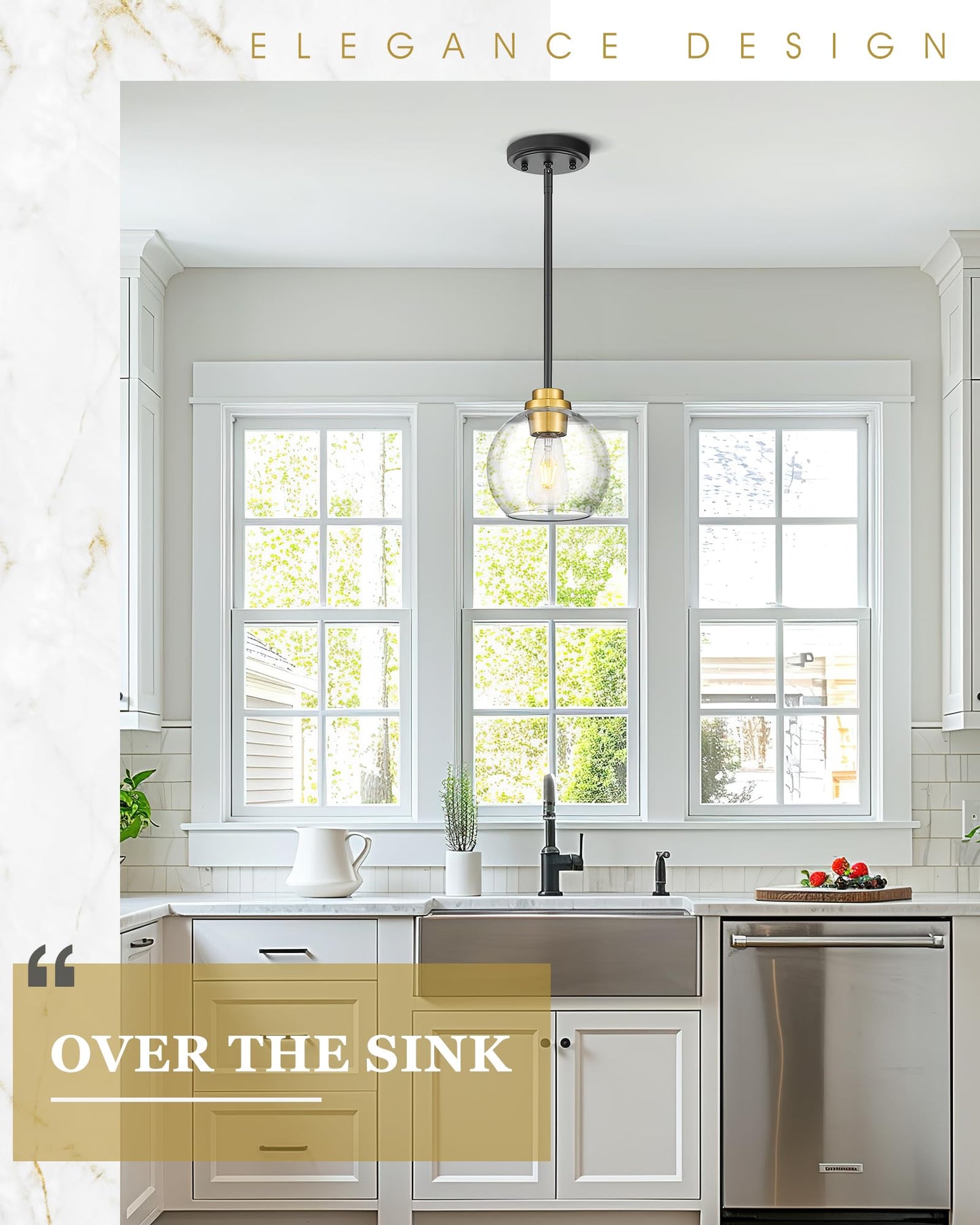 Audickic Pendant Lights Kitchen Island 2 Pack 7 Black And Gold Hanging Lights Fixtures With Clear Glass Globe Shade Modern Kitchen Island Lighting For Bathroom Ad-22280-1P2-Kg