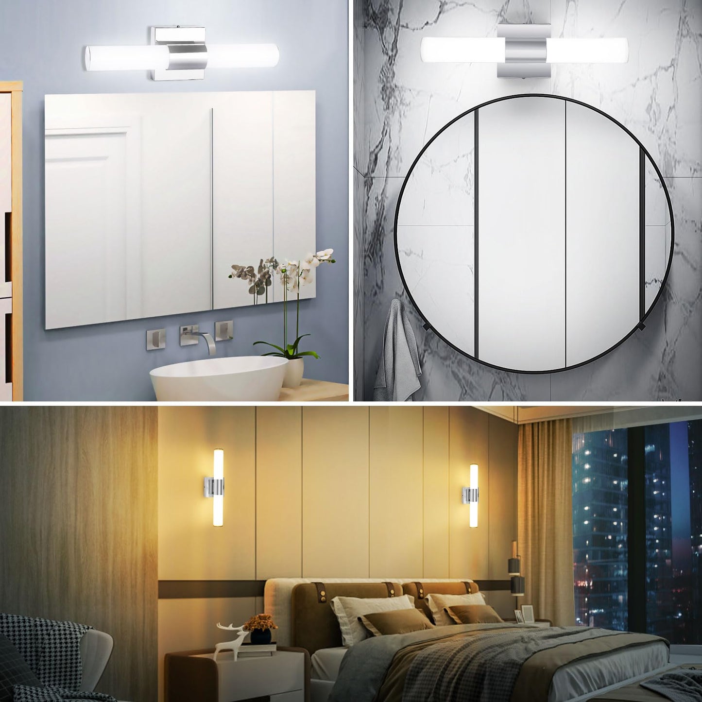 Trlife Dimmable Bathroom Vanity Light Fixture, 12W Led, 24 Stainless Steel, 3 Color Temperature, Model Vanity-3Co-60L
