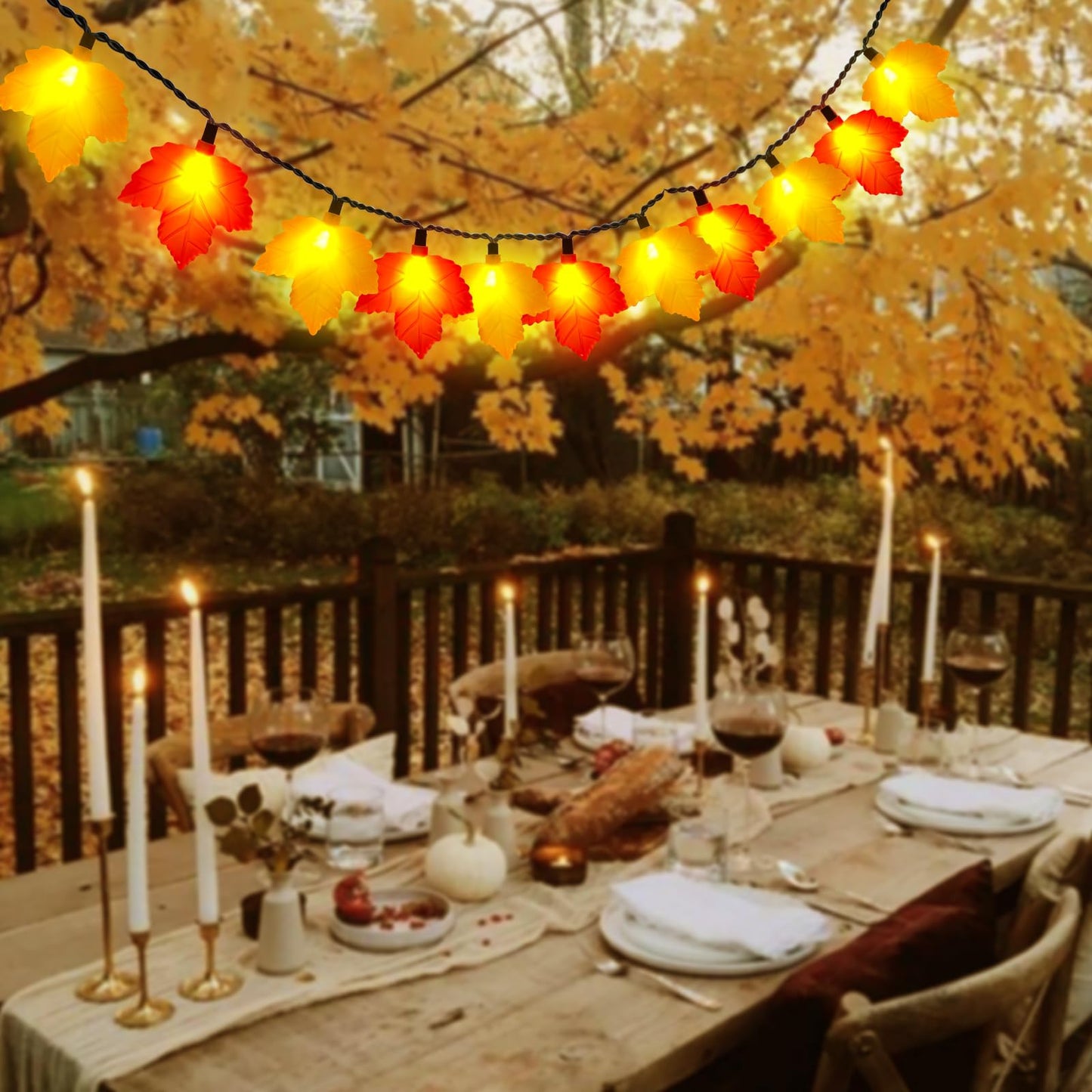 Abeja Fall Maple Leaf Lights 8.5Ft Led Leaf String Lights With 10 3D Orange Yellow Leaves Indoor Outdoor Fall Lights For Bedroom Thanksgiving Party Garden Patio
