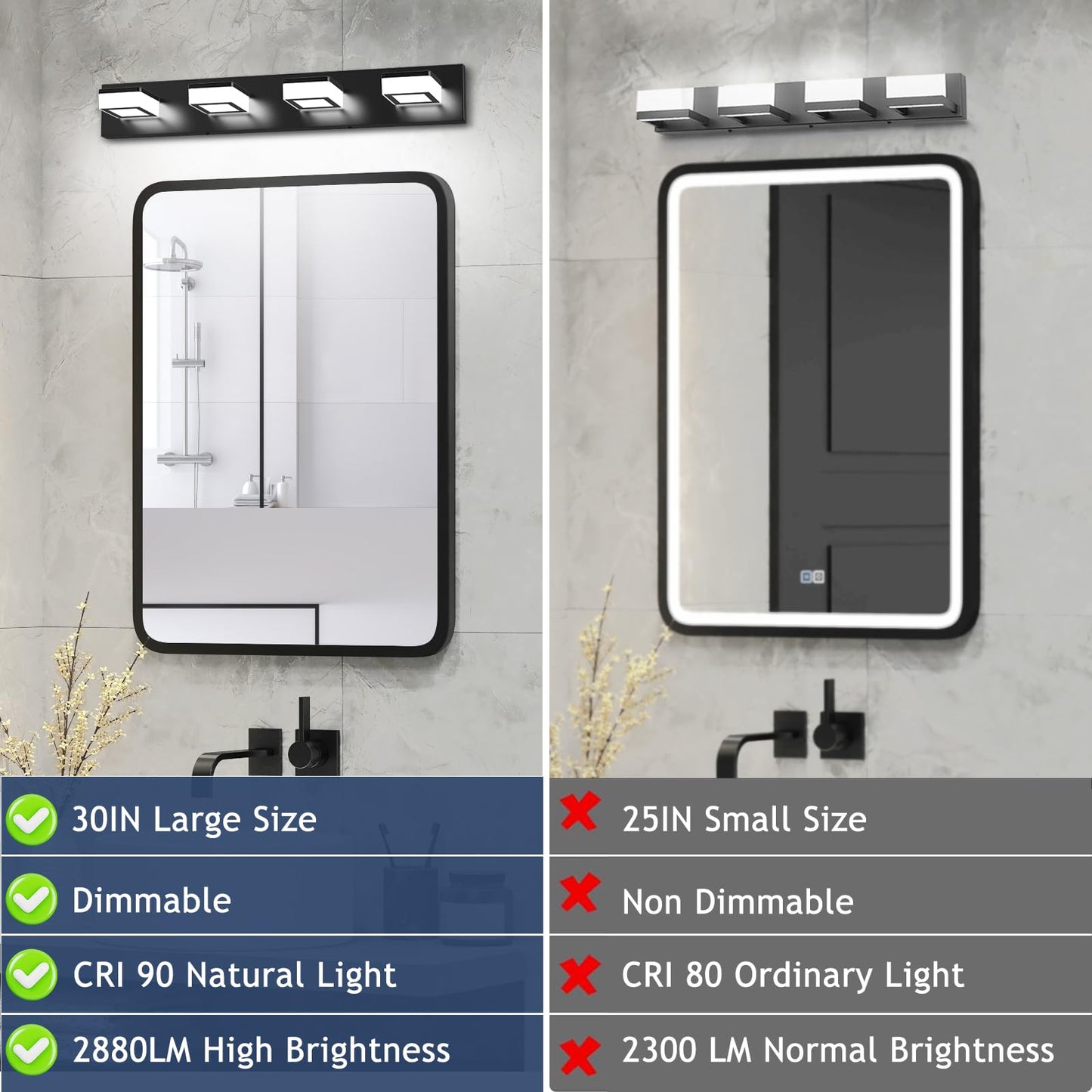 Izorro Led Modern Bathroom Lighting Fixtures Over Mirror (4-Light 30 Inch Dimmable) Matte Black Bathroom Vanity Light Fixture With 360Rotatable Head (Cool White 6000K)