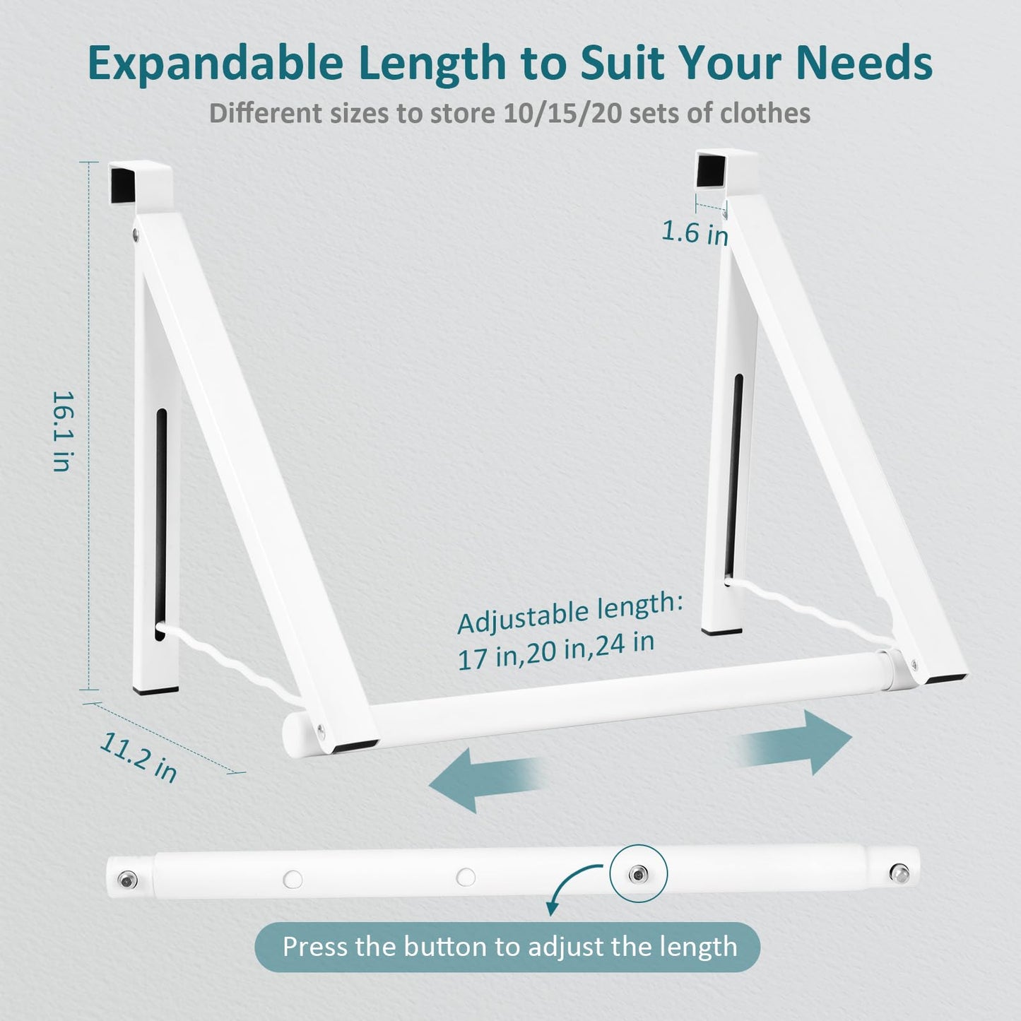 Optish Foldable Over The Door Hanger - Space-Saving Drying Rack for Coats & Clothing, Small Clothes Organizer, White