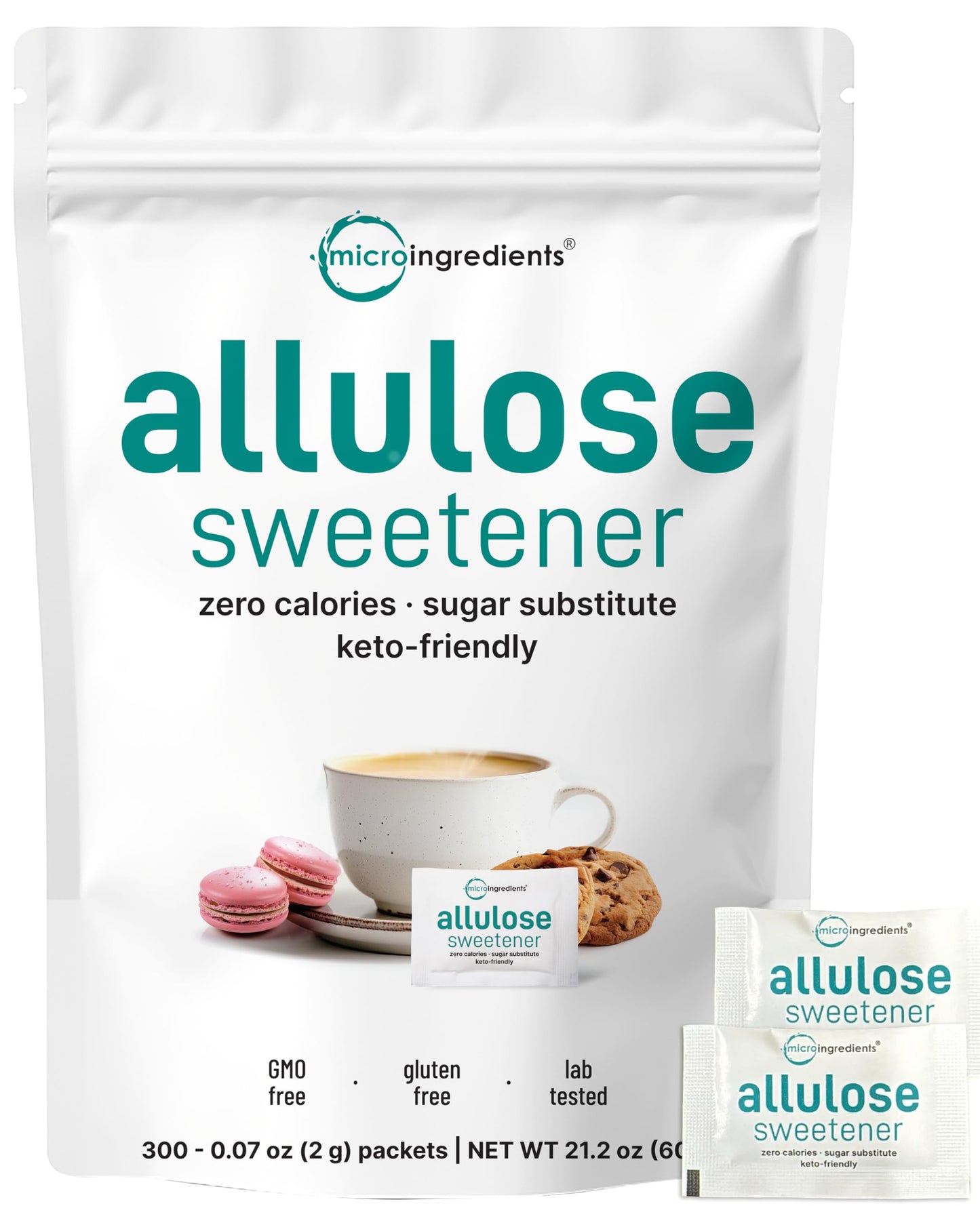 Allulose Sweetener 300 Packets | Zero Calorie Plant Based Sugar Substitute No After Taste | Best for Coffee Drinks Tea Snacks Cooking & Baking | Keto Diet & Vegan Friendly | Erythritol Free