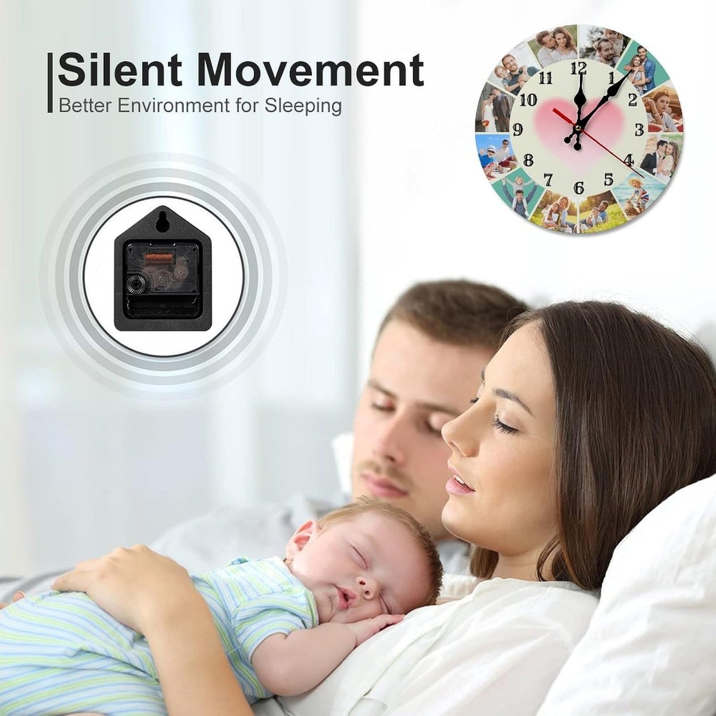 Custom Wall Clock,Personalized Wood Clock add Your Photo/Text,Customizable Silent Round Decoration for Kitchen Bathroom 12inch style7