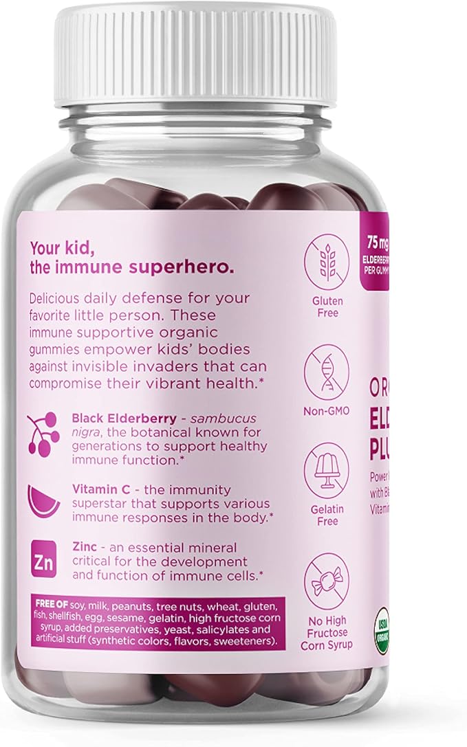 Hyland's Kids Organic Elderberry Plus Gummies, Organic Black Elderberry with ZINC and Vitamin C, Immune Support for Children, 48 Vegan Gummies (Pack of 2)