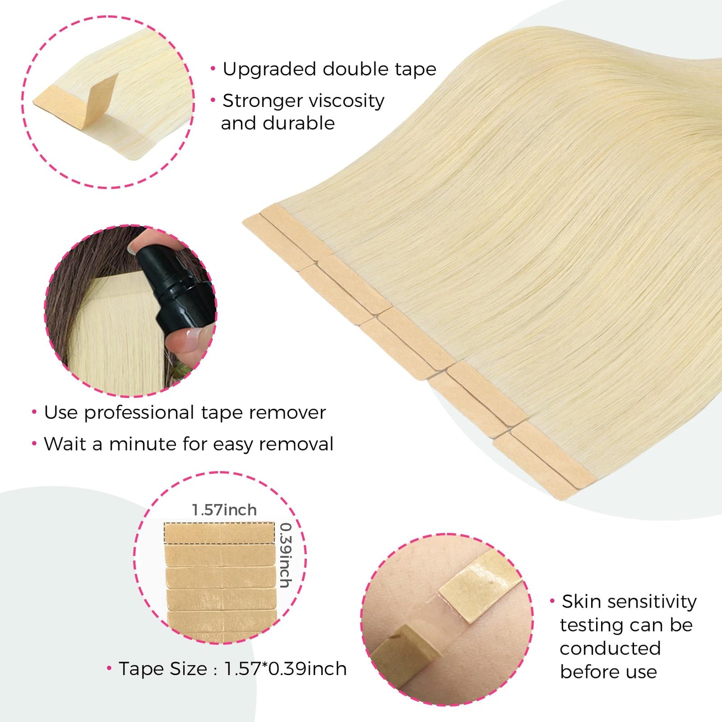 Lashey Human Hair Extensions 25g 10pcs 18 Inch #613 Blonde Tape in Extensions with Highlighted Effect Straight Invisible Hair Ex