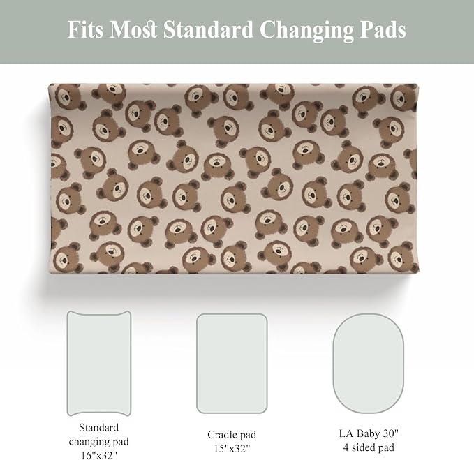 Neutral Boho Bears Changing Pad Covers for Baby Girls Boys Cute Brown Bear Fitted Change Table Covers Mats Watercolor Bears Soft Nursery Diaper Change Table Sheets for 32''×16'' Contoured Pad